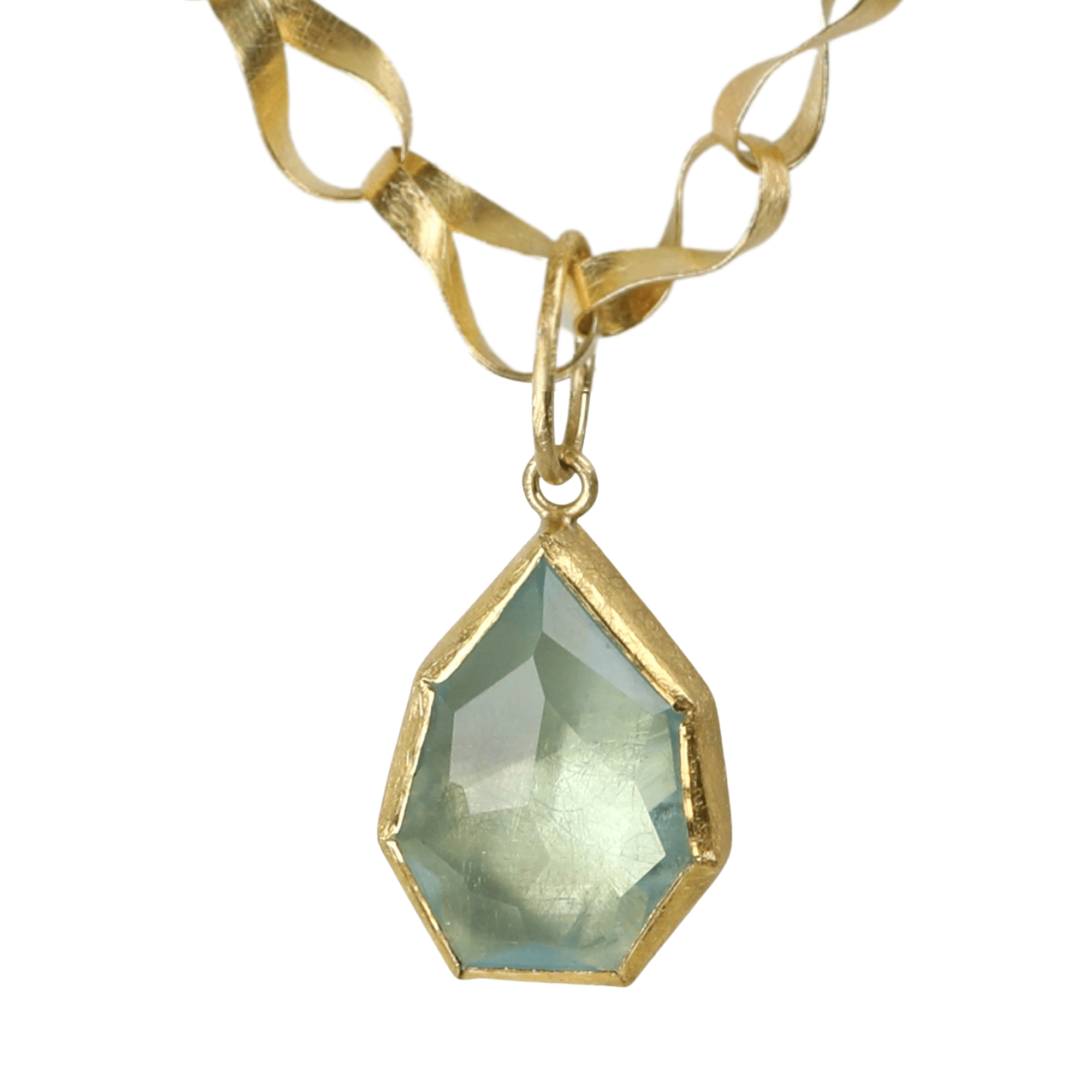 22K &amp; 18K Bezel-Set Faceted Freeform Aquamarine Pendant - Peridot Fine Jewelry - Petra Class