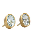 22K & 18K Bezel - Set Faceted Oval Pale Aquamarine Studs - Peridot Fine Jewelry - Rosanne Pugliese