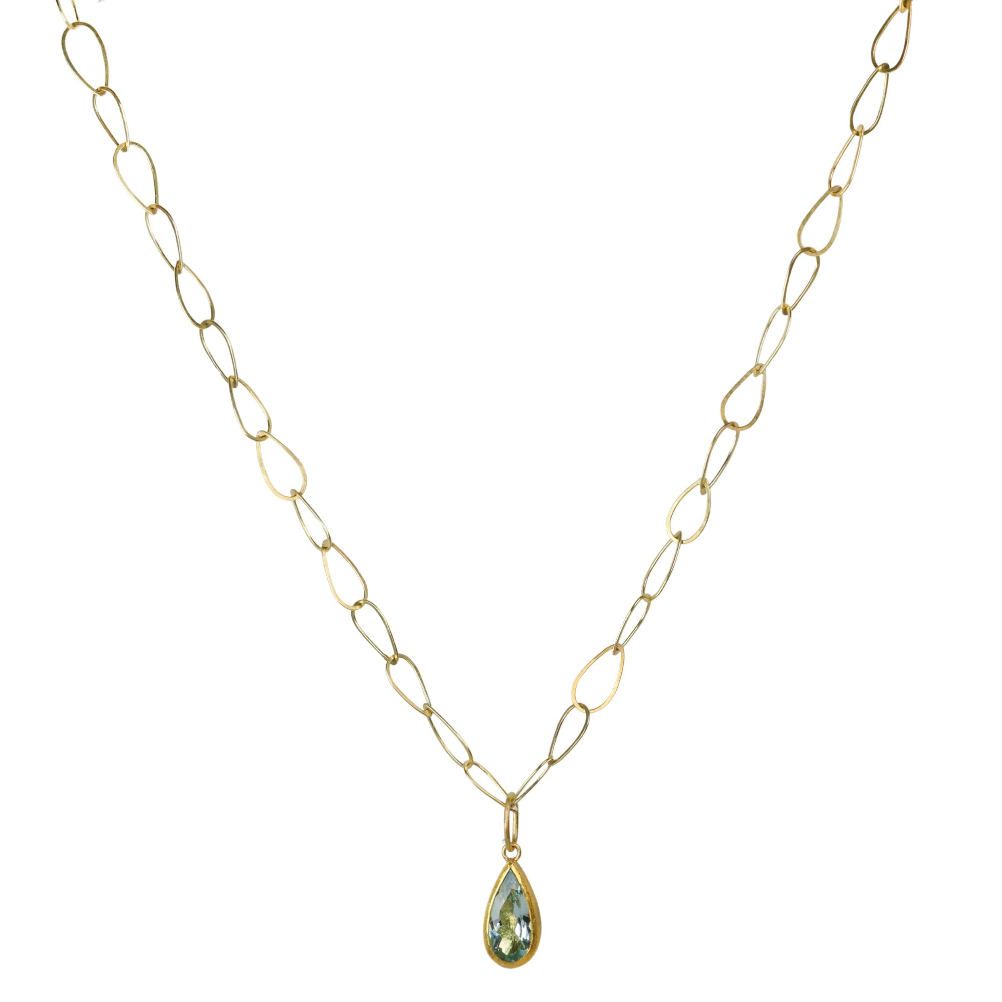 22K &amp; 18K Bezel-Set Faceted Teardrop Aquamarine Pendant - Peridot Fine Jewelry - Petra Class