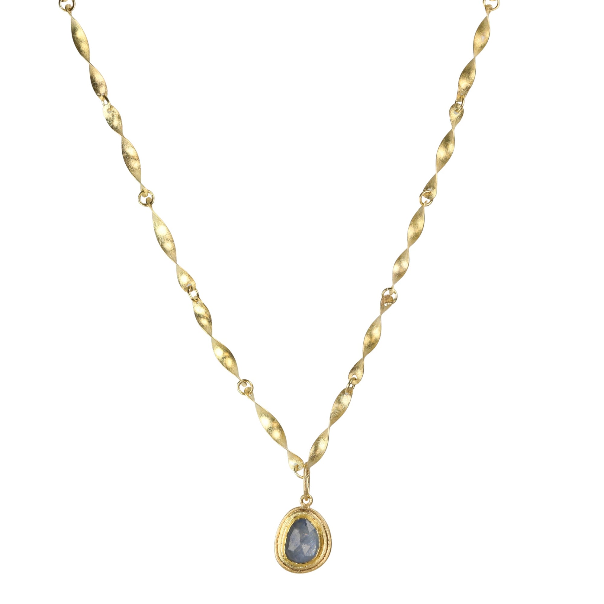 22K &amp; 18K Bezel-Set Freeform Rosecut Blue Sapphire Pendant - Peridot Fine Jewelry - Petra Class