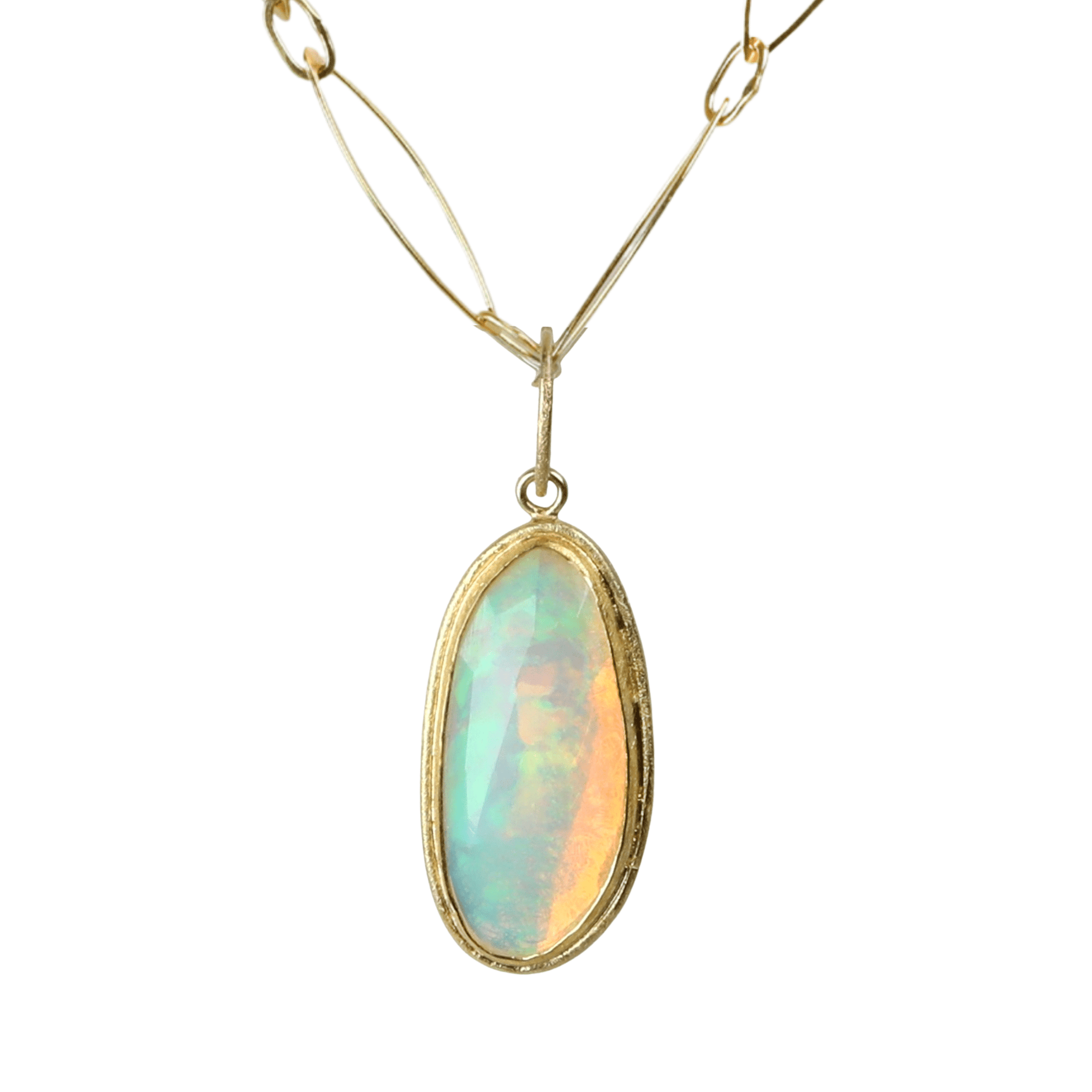 22K &amp; 18K Bezel-Set Freeform Rosecut Faceted Ethiopian Opal Pendant - Peridot Fine Jewelry - Petra Class