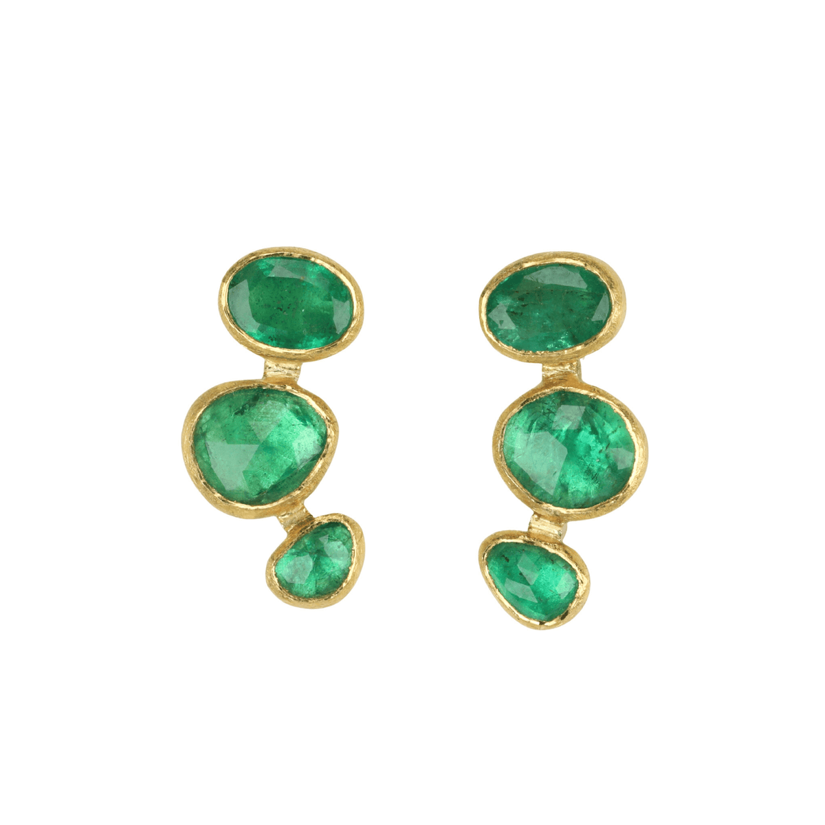 22K &amp; 18K Bezel - Set Mixed Emerald Climber Stud Earrings - Peridot Fine Jewelry - Petra Class