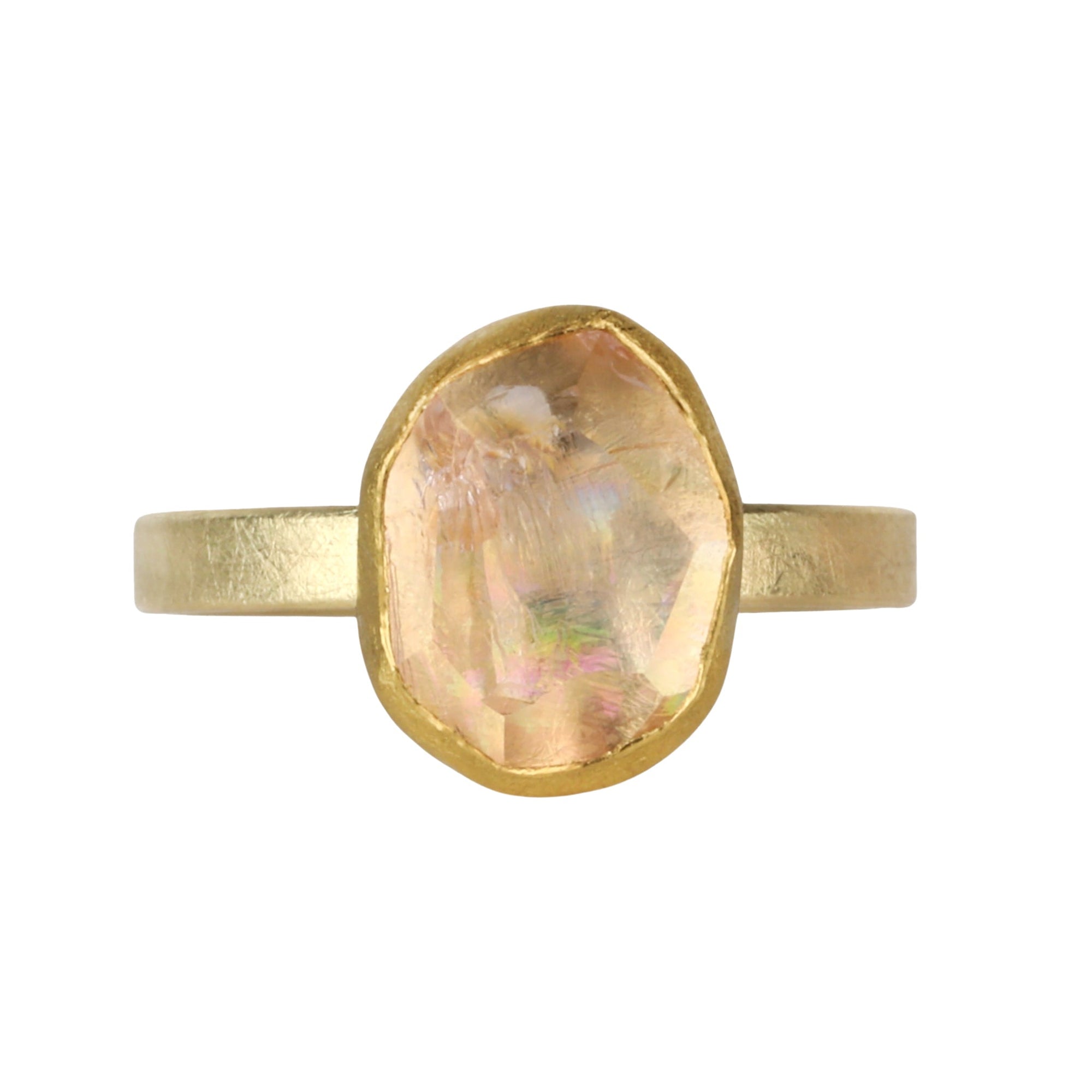22K &amp; 18K Bezel-Set Natural Organic Rough Morganite Ring - Peridot Fine Jewelry - Petra Class