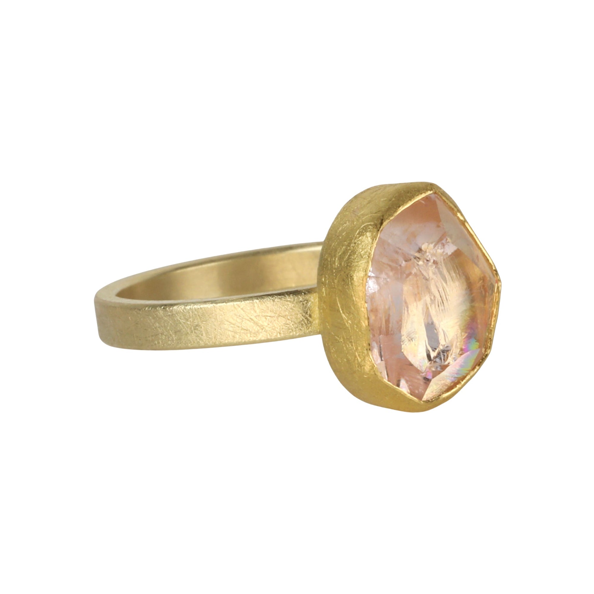 22K &amp; 18K Bezel-Set Natural Organic Rough Morganite Ring - Peridot Fine Jewelry - Petra Class