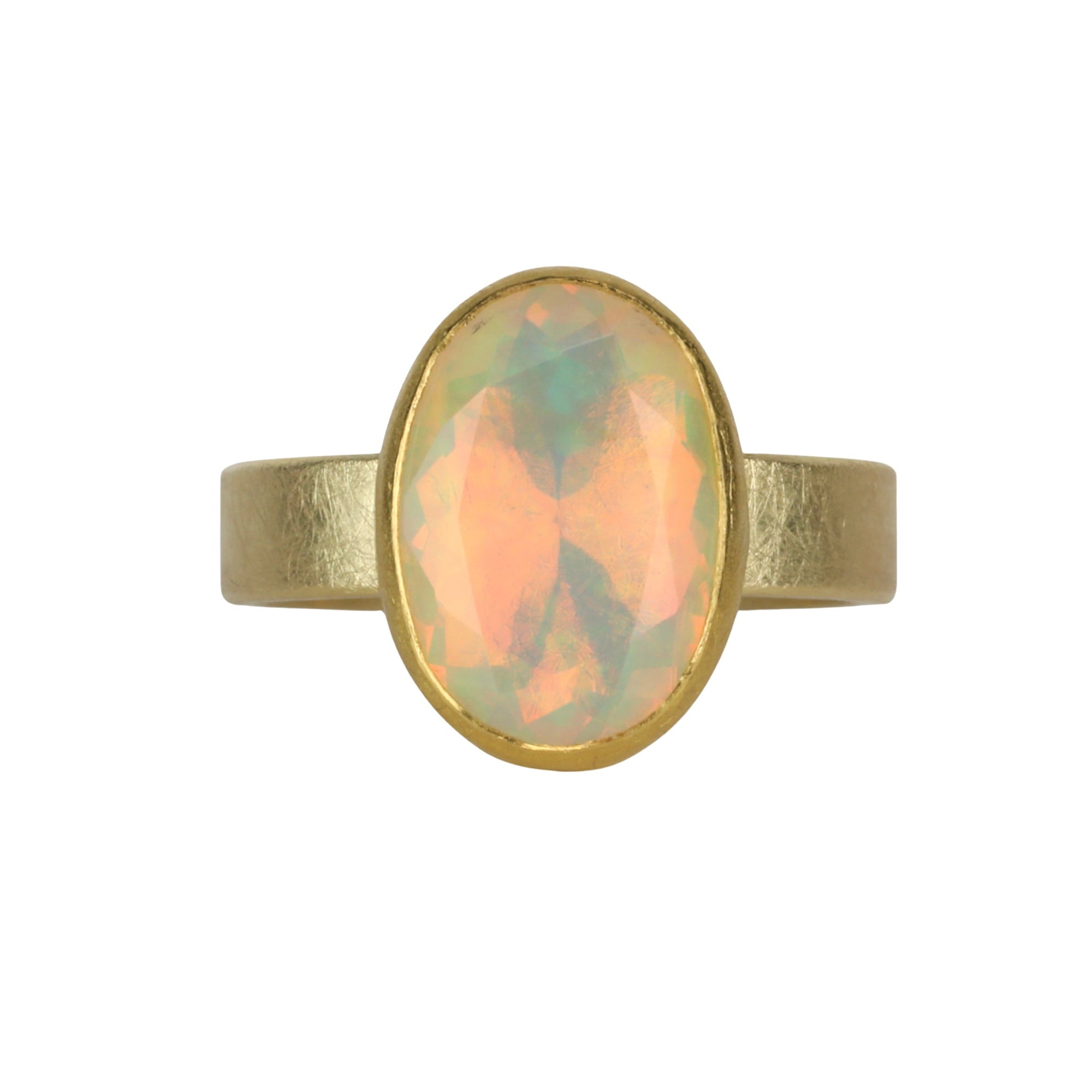 22K &amp; 18K Bezel-Set North/South Oval Faceted Ethiopian Opal Ring - Peridot Fine Jewelry - Petra Class