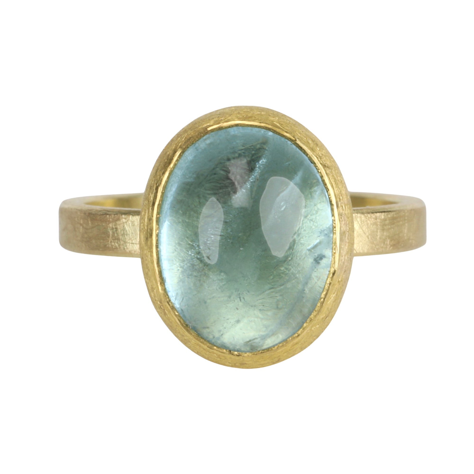 22K &amp; 18K Bezel - Set Oval Cabochon Aquamarine Ring - Peridot Fine Jewelry - Petra Class