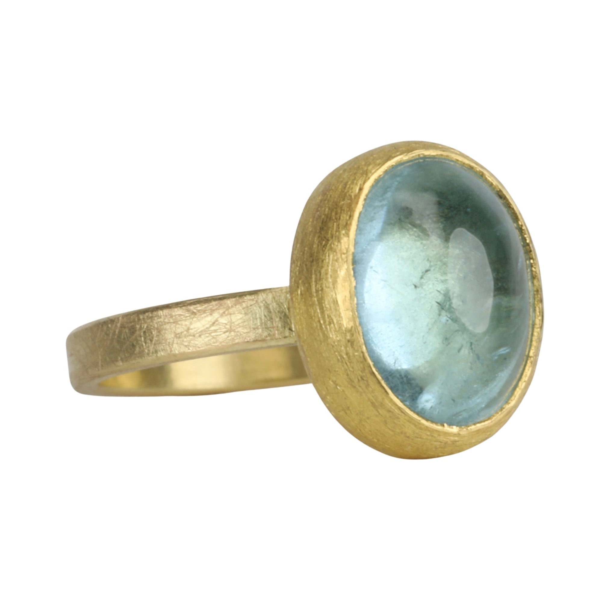22K &amp; 18K Bezel - Set Oval Cabochon Aquamarine Ring - Peridot Fine Jewelry - Petra Class