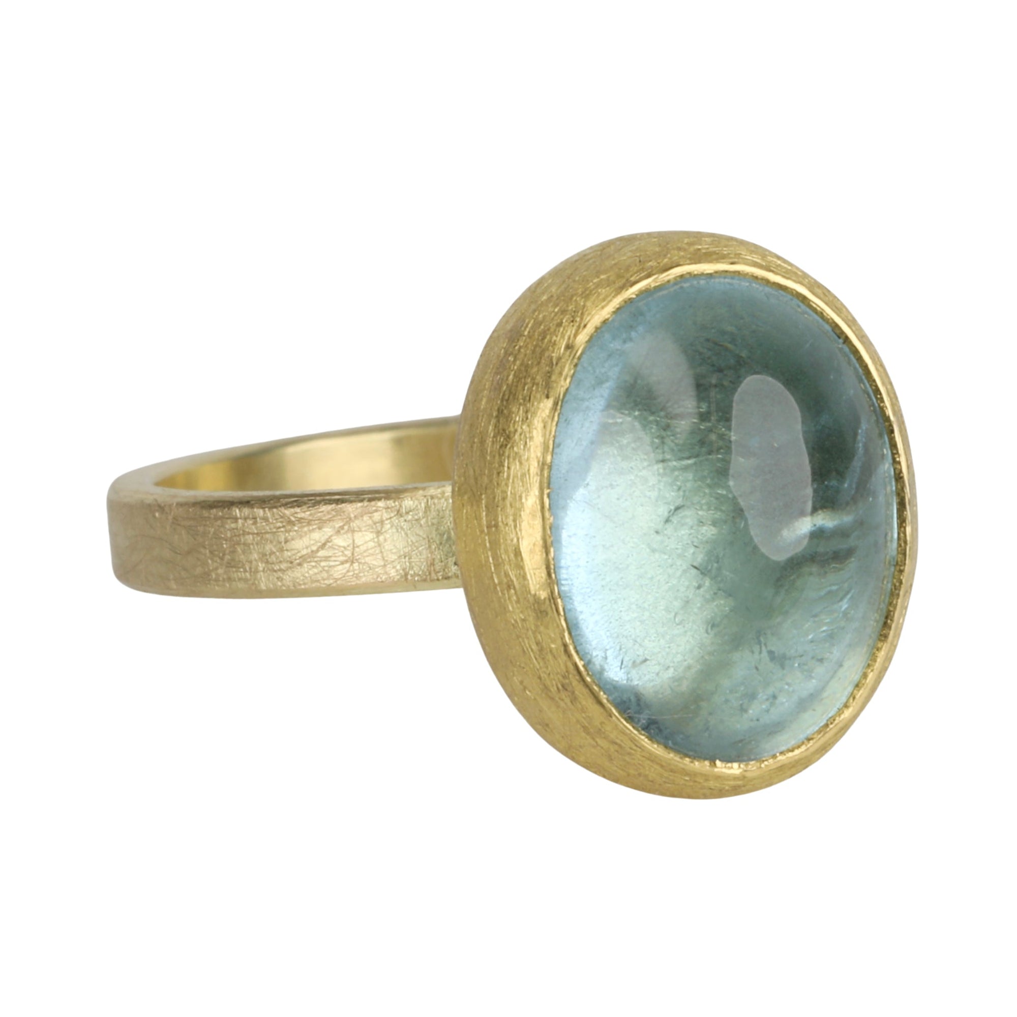 22K &amp; 18K Bezel - Set Oval Cabochon Aquamarine Ring - Peridot Fine Jewelry - Petra Class