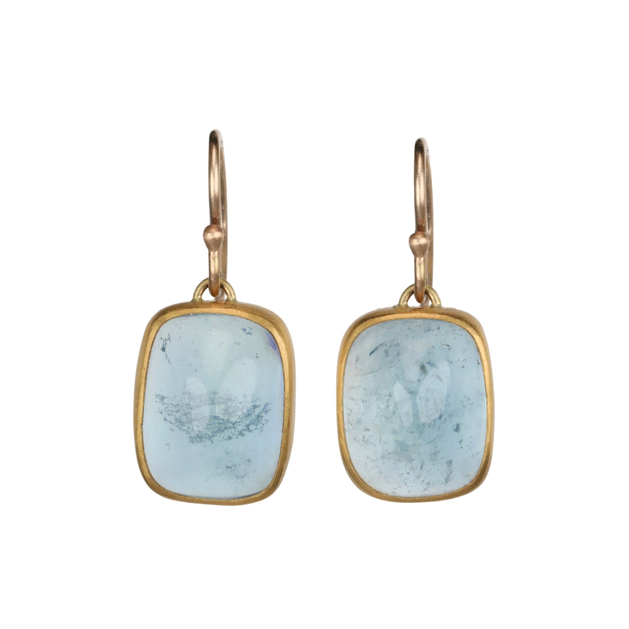 22K & 18K Bezel - Set Rectangle Cabochon Aquamarine Earrings - Peridot Fine Jewelry - Rosanne Pugliese