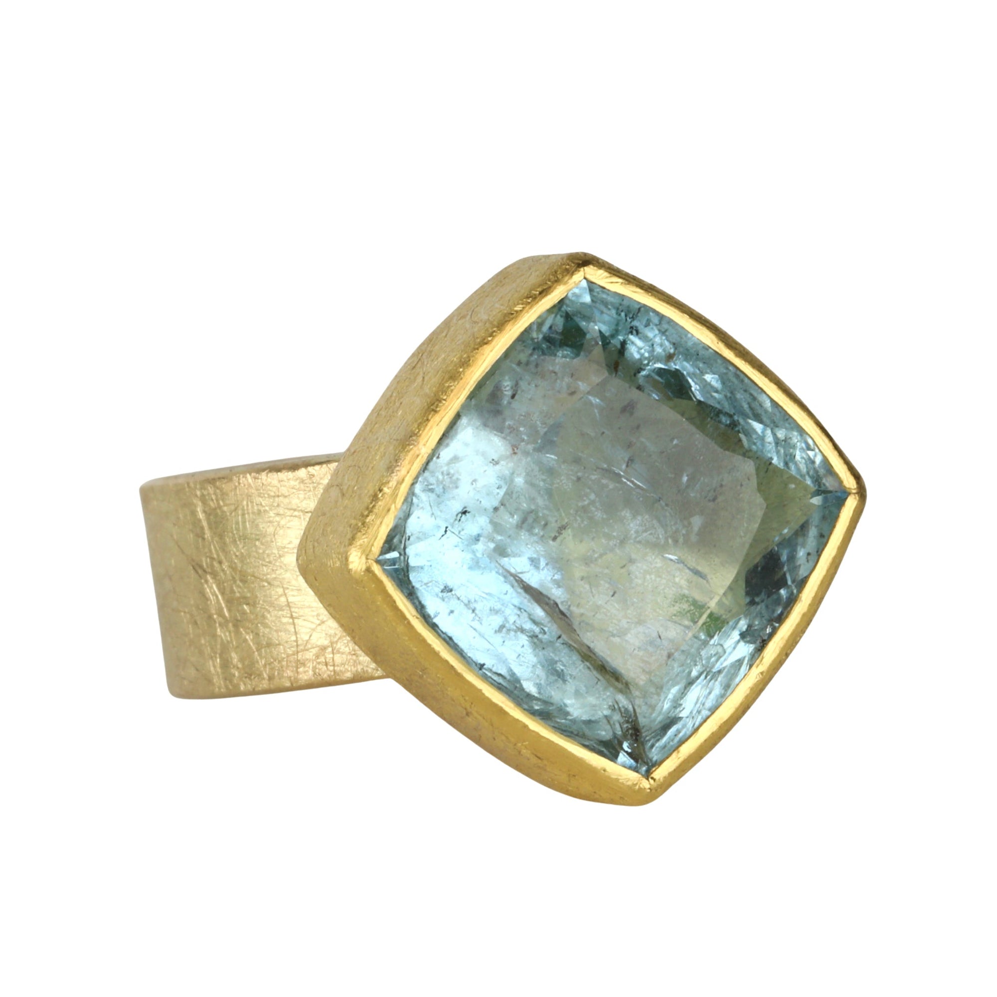 22K &amp; 18K Bezel-Set Square Aquamarine Ring - Peridot Fine Jewelry - Petra Class