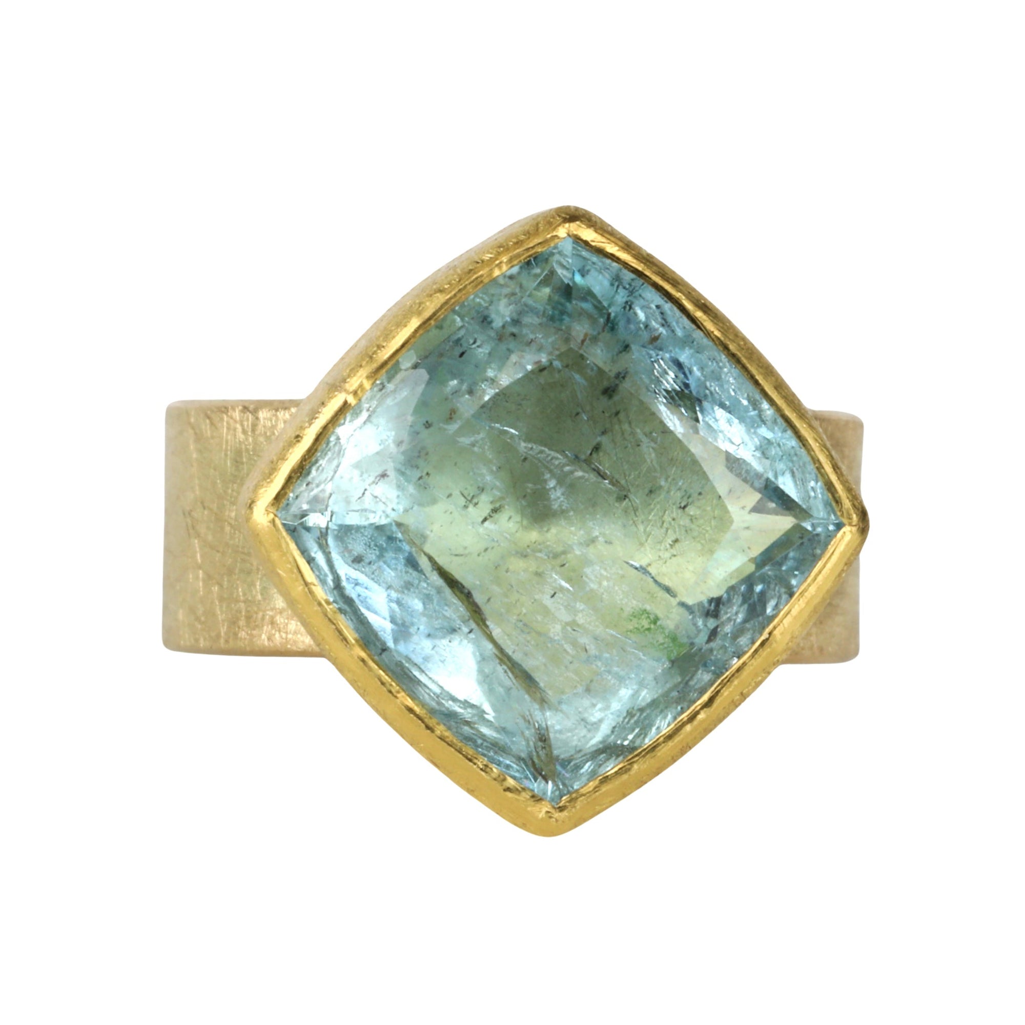 22K &amp; 18K Bezel-Set Square Aquamarine Ring - Peridot Fine Jewelry - Petra Class