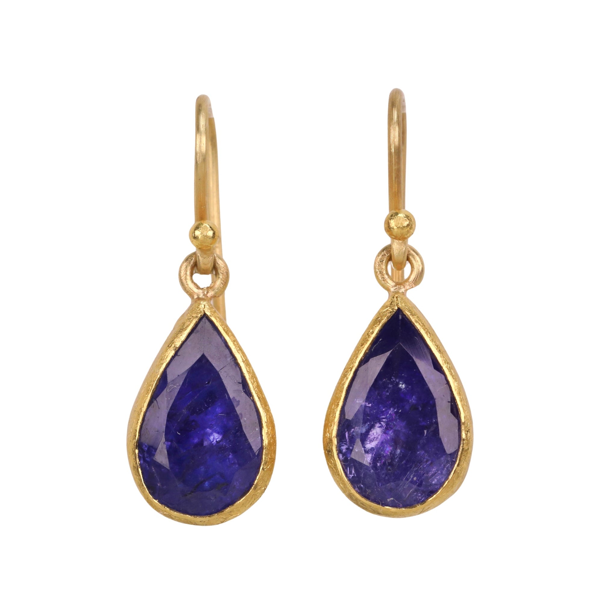 22K &amp; 18K Bezel - Set Teardrop Faceted Tanzanite Drop Earrings - Peridot Fine Jewelry - Petra Class