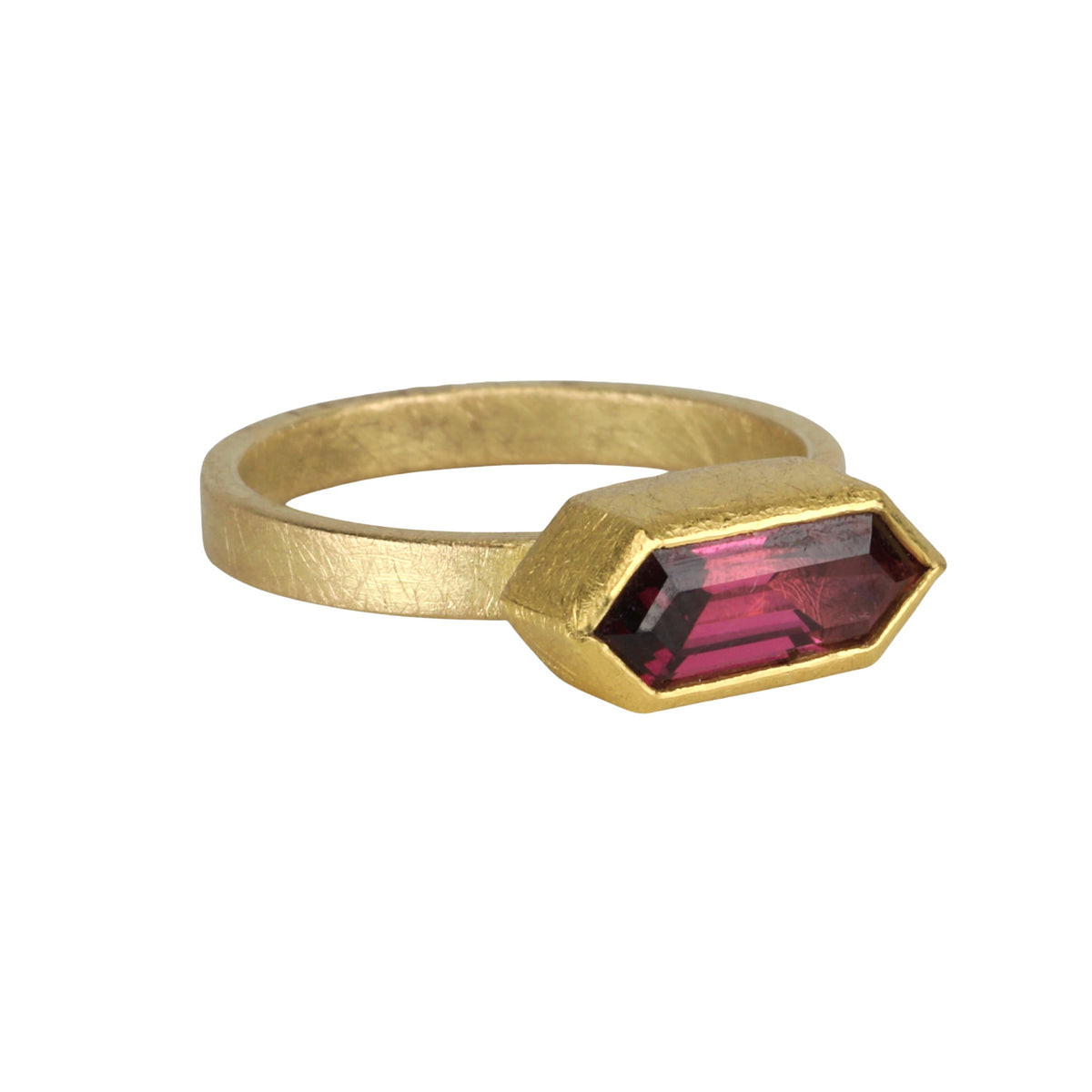 22K &amp; 18K East - West Elongated Hexagonal Garnet Ring - Peridot Fine Jewelry - Petra Class