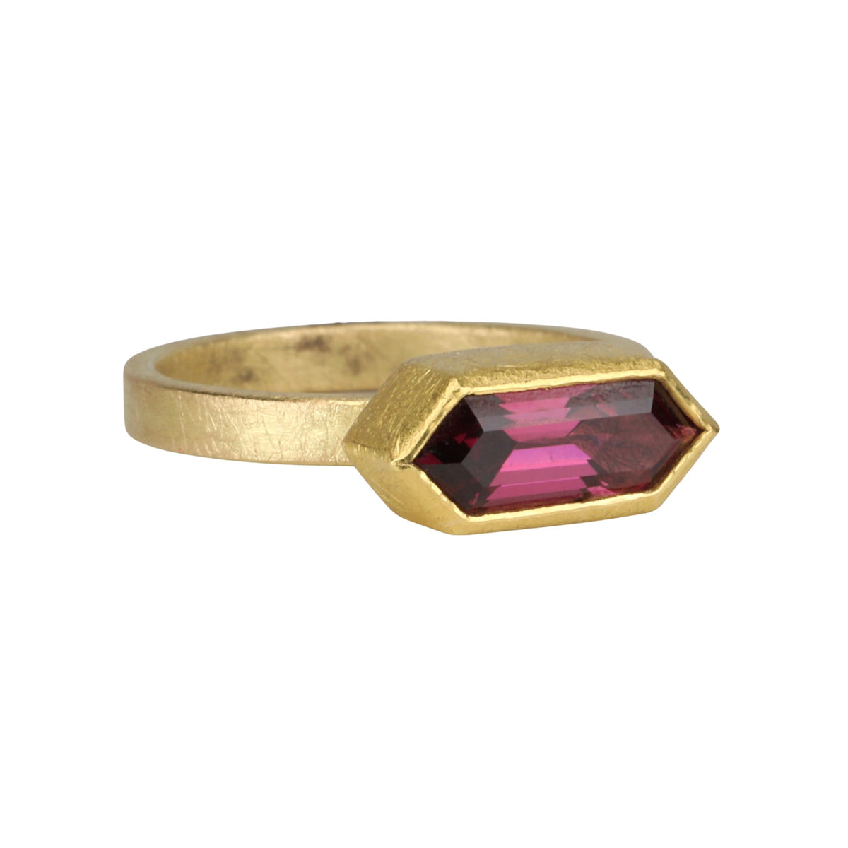 22K &amp; 18K East - West Elongated Hexagonal Garnet Ring - Peridot Fine Jewelry - Petra Class