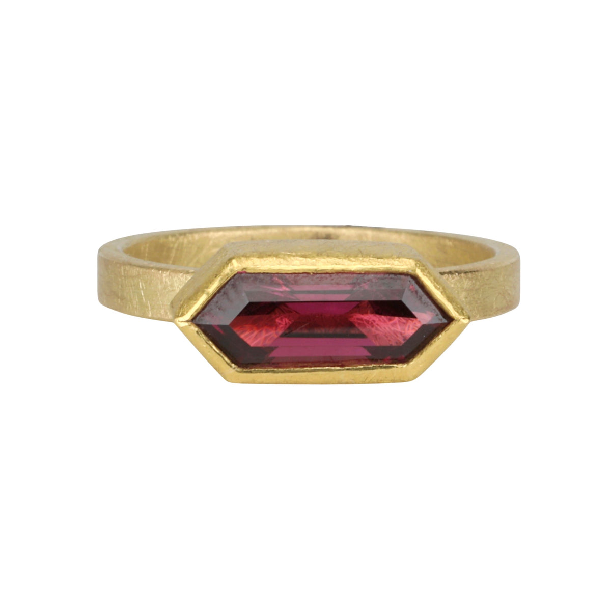 22K &amp; 18K East - West Elongated Hexagonal Garnet Ring - Peridot Fine Jewelry - Petra Class