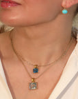 22K & 18K East - West Emerald Cut London Blue Topaz Pendant - Peridot Fine Jewelry - Rosanne Pugliese