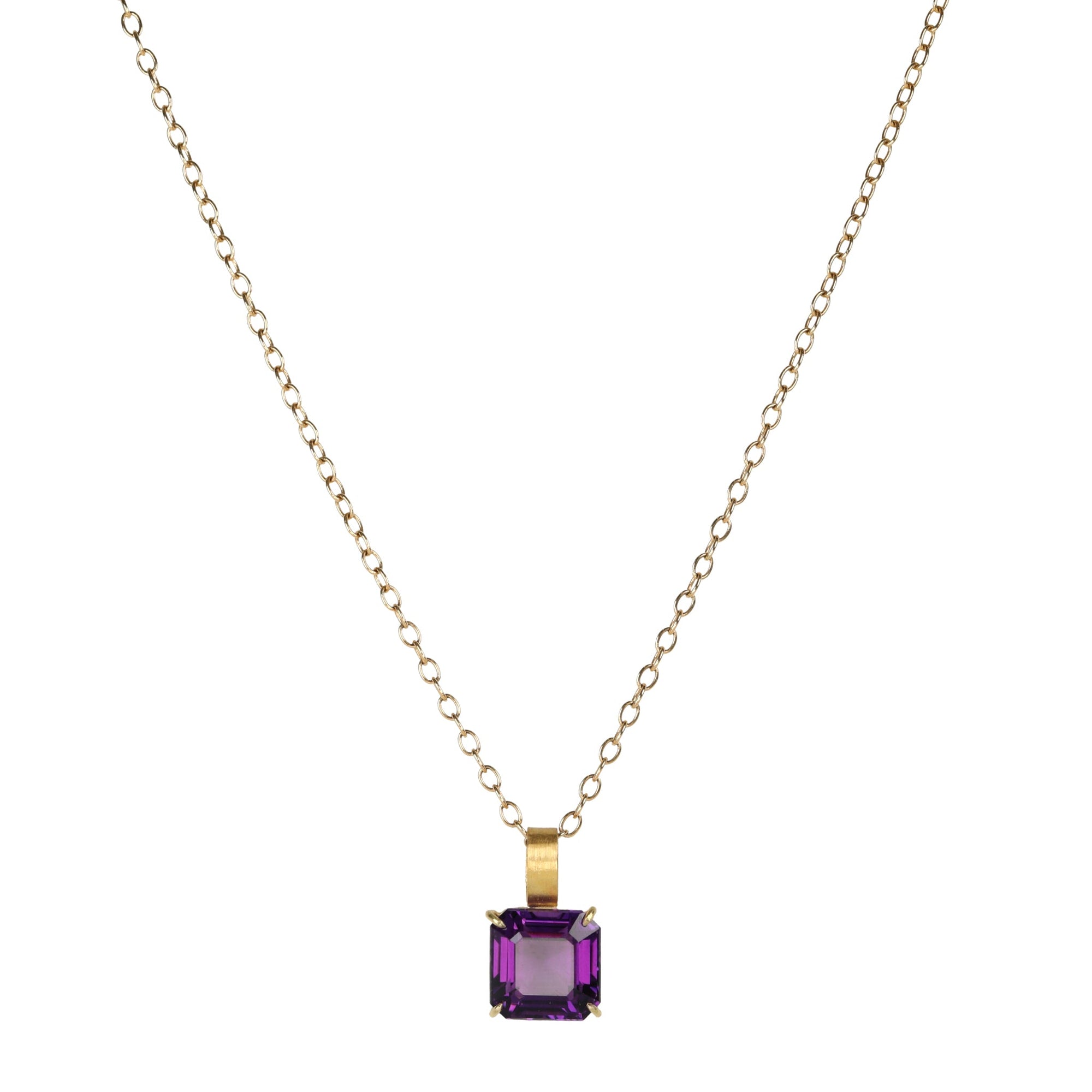 22K &amp; 18K Emerald Cut Violet Amethyst Pendant - Peridot Fine Jewelry - Rosanne Pugliese