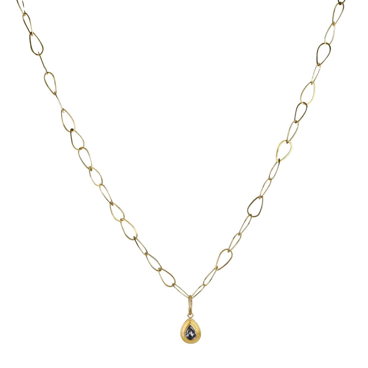 22K & 18K Frame Bezel-Set Teardrop Sri Lankan Blue Sapphire Pendant - Peridot Fine Jewelry - Petra Class