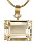 22K & 18K Gold and Emerald - Cut Citrine Pendant with Marquise Diamond Bale Detail - Peridot Fine Jewelry - Rosanne Pugliese