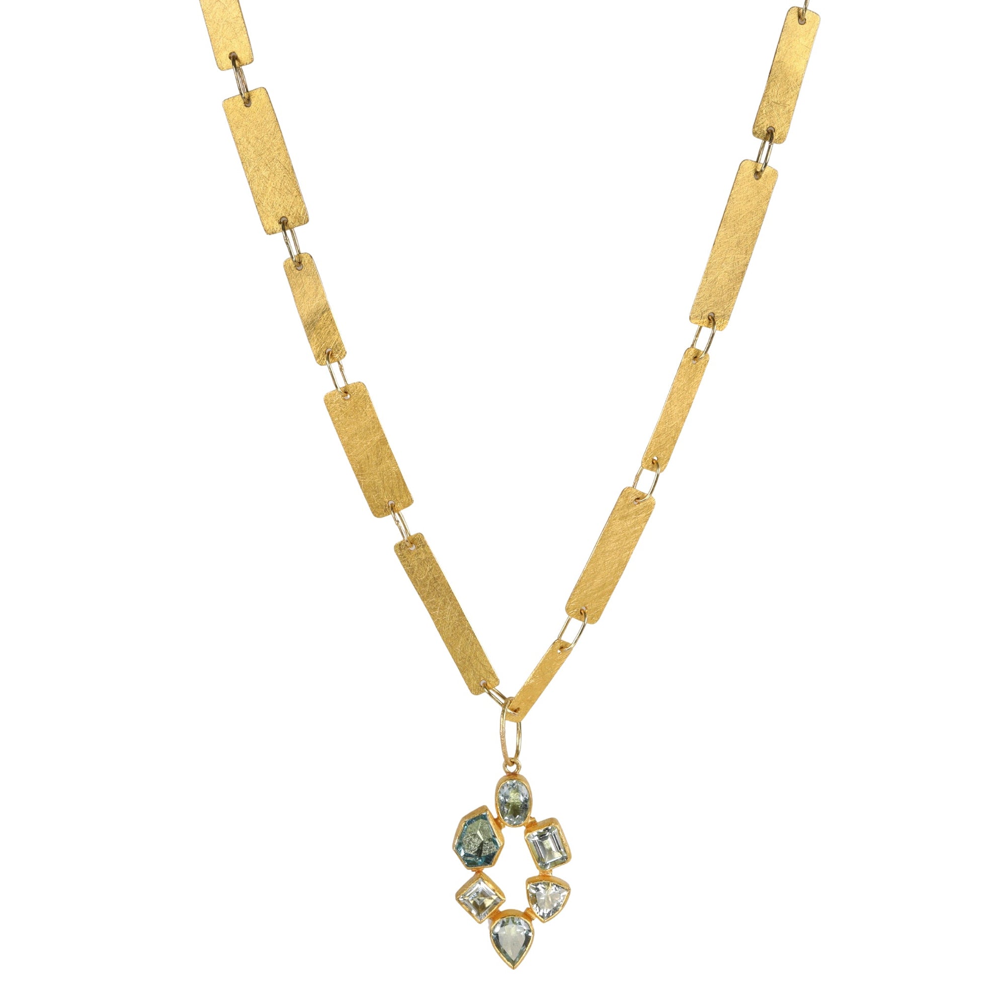 22K &amp; 18K Gold and Multi - Shaped Aquamarine &quot;Mosaic&quot; Pendant - Peridot Fine Jewelry - Petra Class