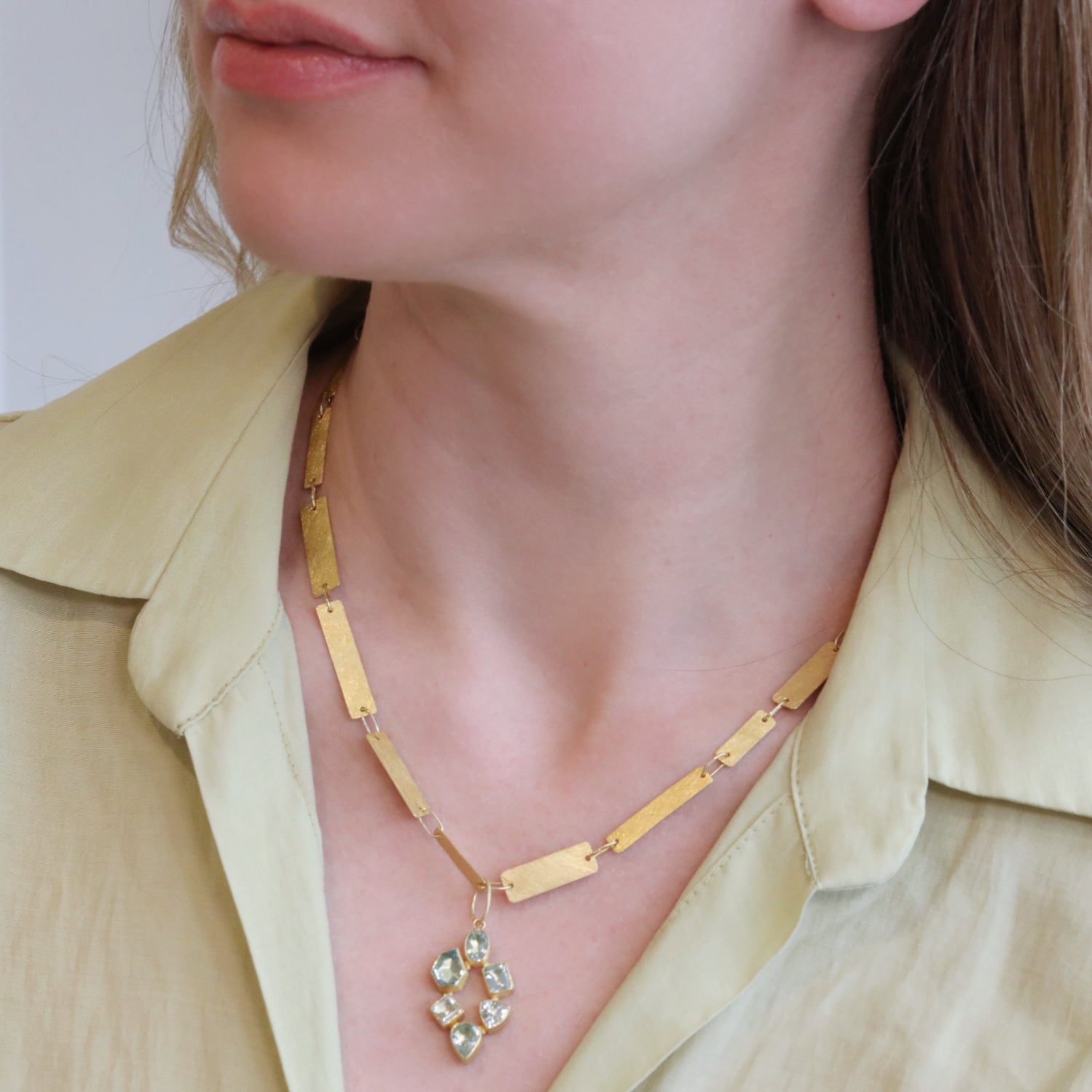 22K &amp; 18K Gold and Multi - Shaped Aquamarine &quot;Mosaic&quot; Pendant - Peridot Fine Jewelry - Petra Class