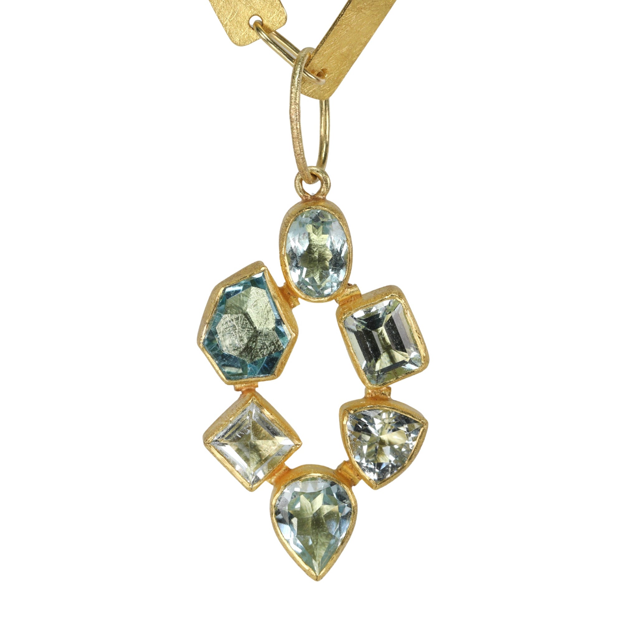 22K &amp; 18K Gold and Multi - Shaped Aquamarine &quot;Mosaic&quot; Pendant - Peridot Fine Jewelry - Petra Class
