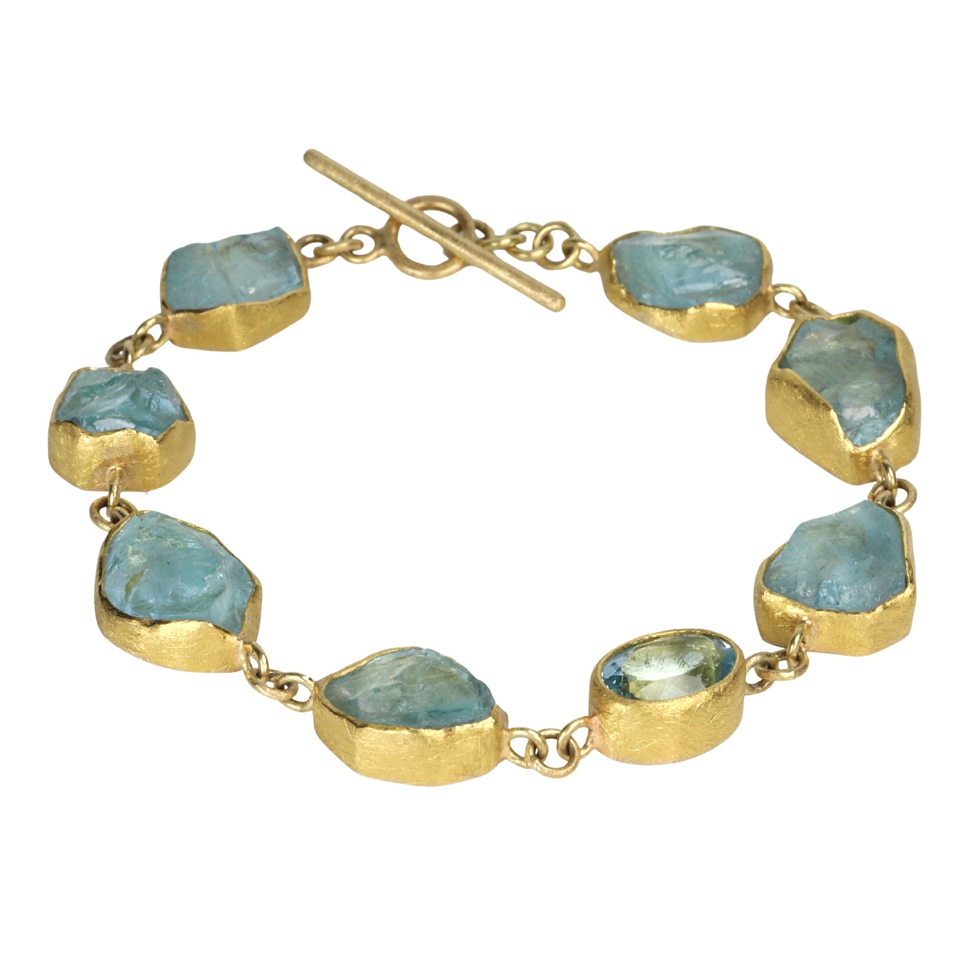 22K &amp; 18K Gold Bezel-Set Aquamarine Bracelet - Peridot Fine Jewelry - Petra Class