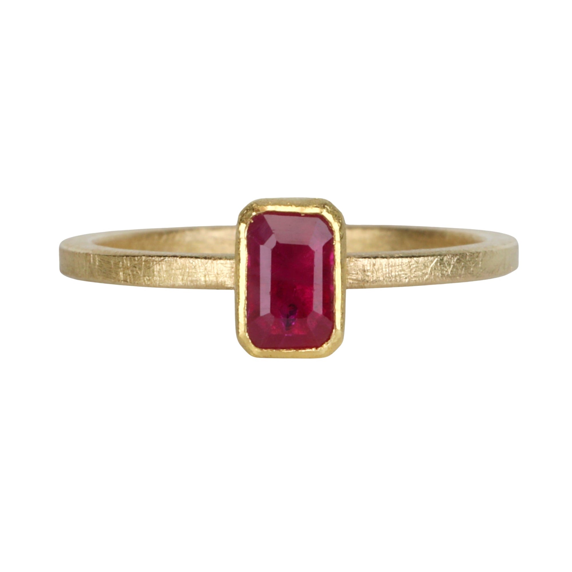 22K &amp; 18K Gold Bezel - Set Emerald Cut Ruby Ring - Peridot Fine Jewelry - Petra Class