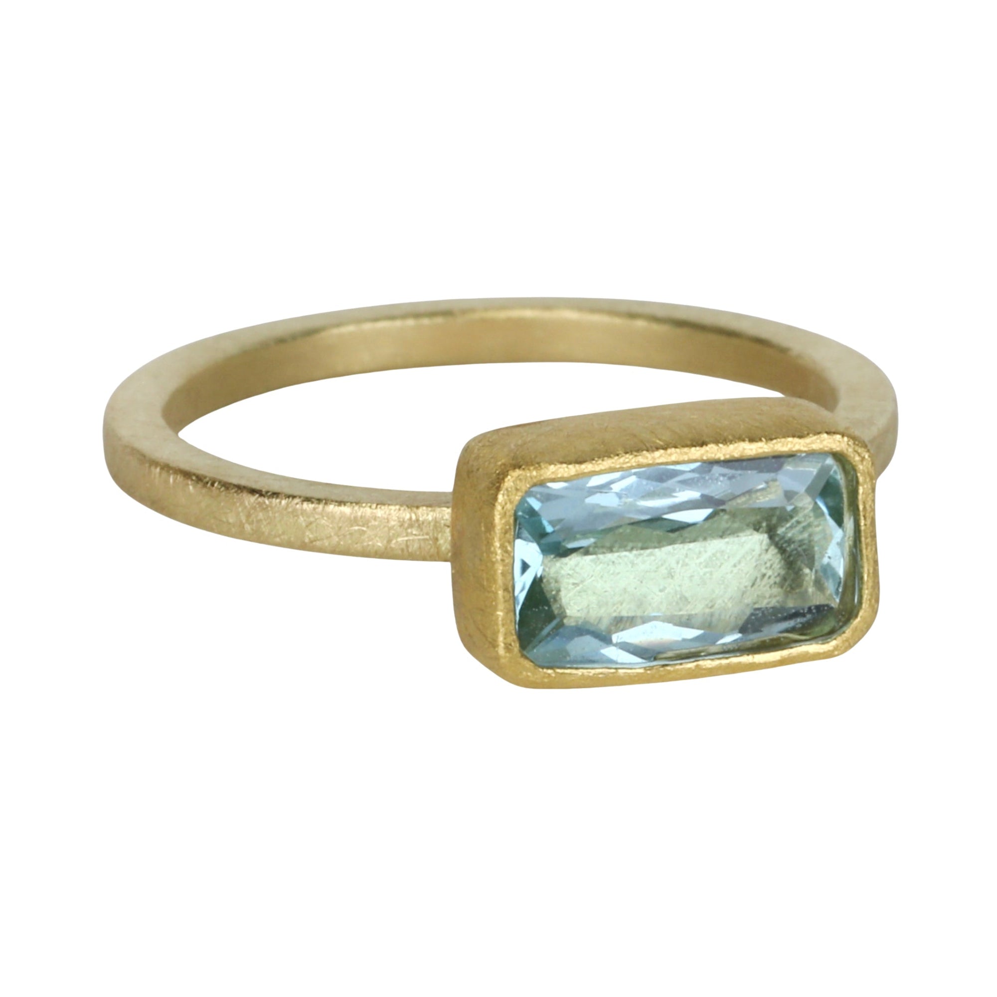 22K &amp; 18K Gold Bezel - Set Faceted Horizontal Rectangular Aquamarine Ring - Peridot Fine Jewelry - Petra Class