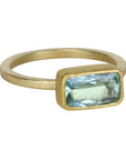 22K & 18K Gold Bezel - Set Faceted Horizontal Rectangular Aquamarine Ring - Peridot Fine Jewelry - Petra Class