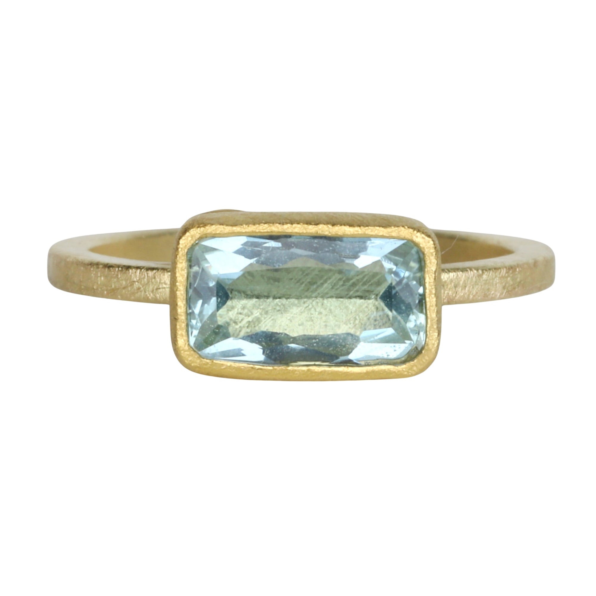 22K &amp; 18K Gold Bezel - Set Faceted Horizontal Rectangular Aquamarine Ring - Peridot Fine Jewelry - Petra Class