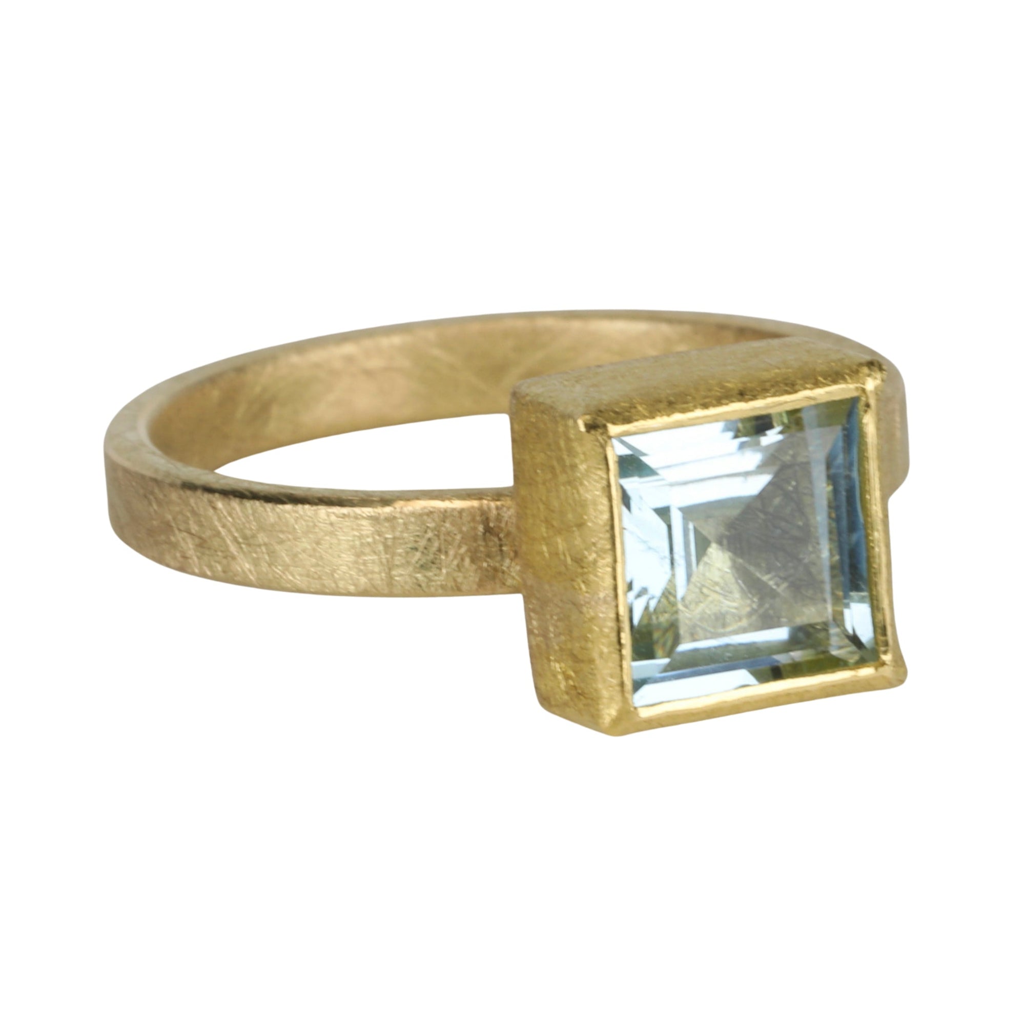 22K &amp; 18K Gold Bezel - Set Faceted Square Aquamarine Ring - Peridot Fine Jewelry - Petra Class