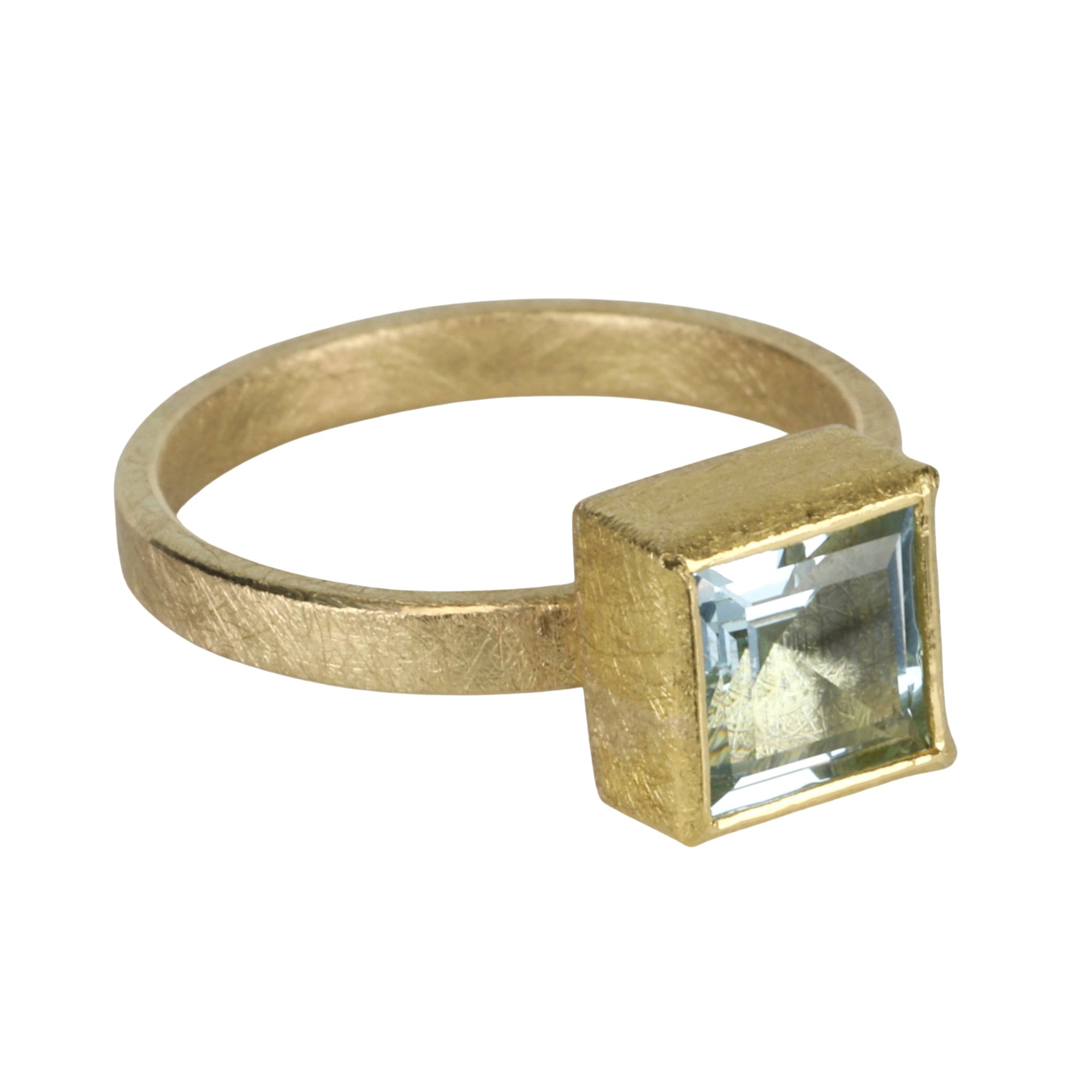 22K &amp; 18K Gold Bezel - Set Faceted Square Aquamarine Ring - Peridot Fine Jewelry - Petra Class