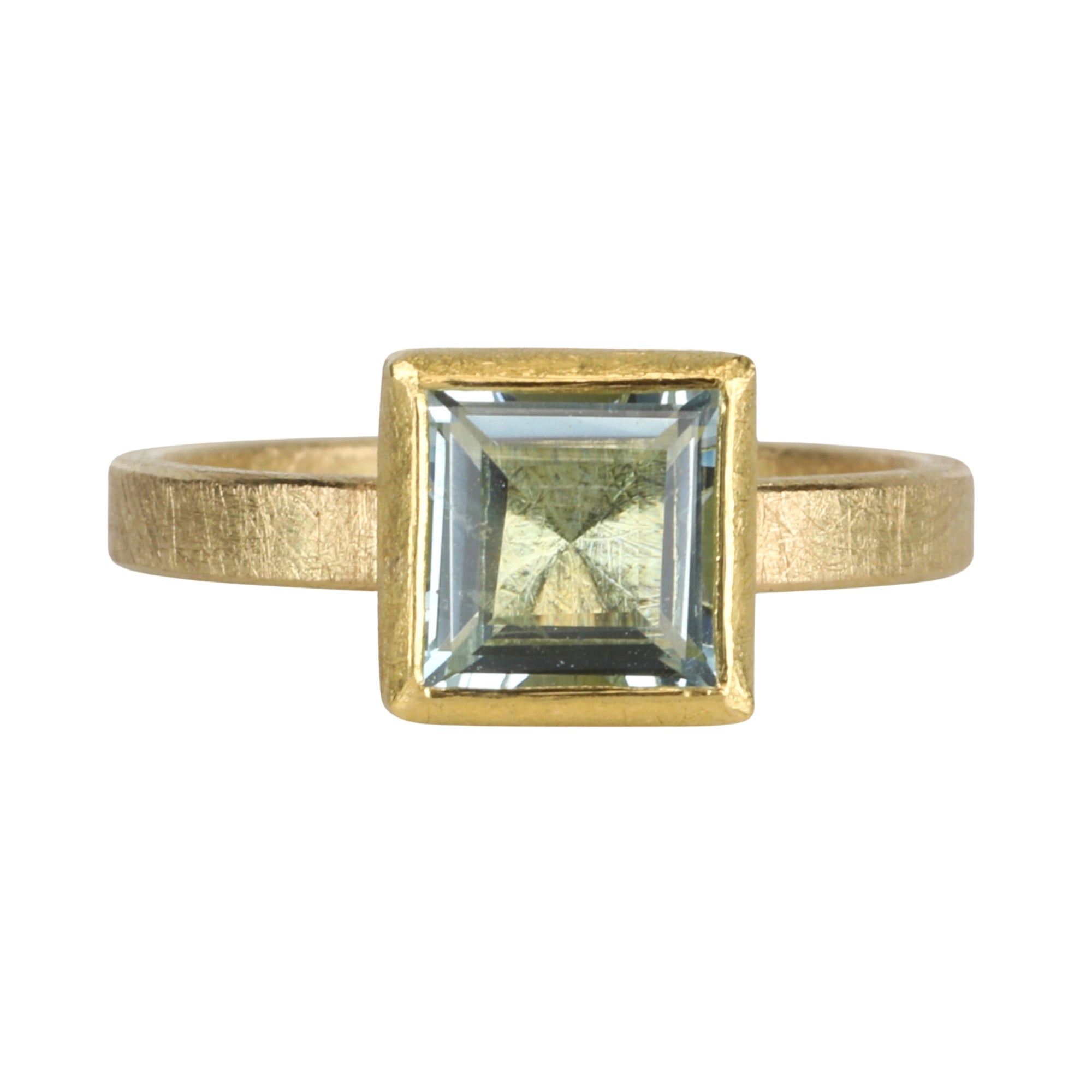 22K &amp; 18K Gold Bezel - Set Faceted Square Aquamarine Ring - Peridot Fine Jewelry - Petra Class