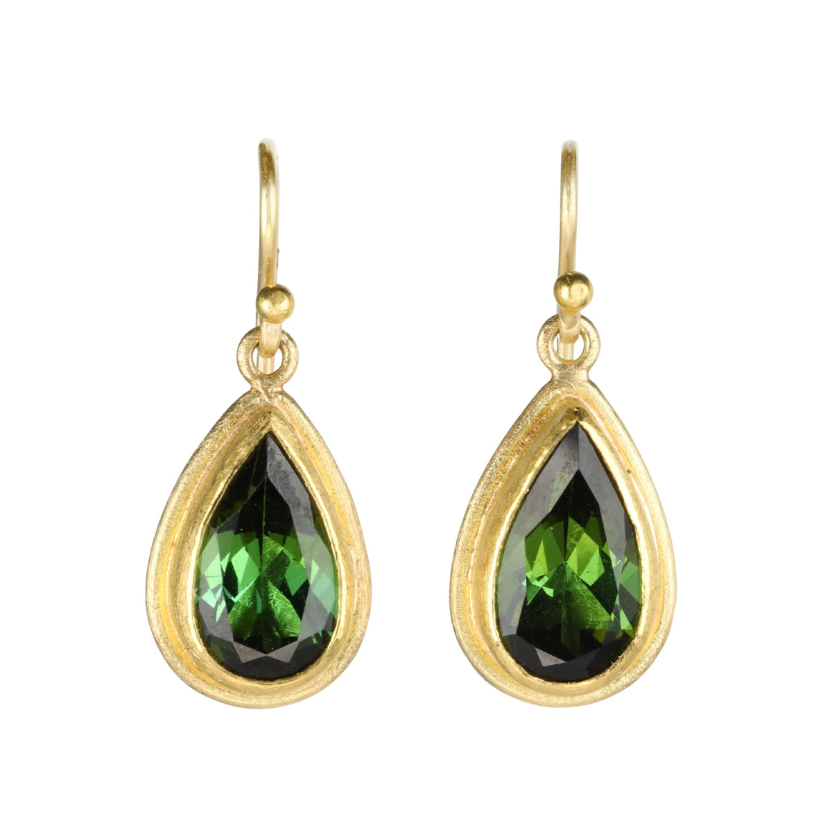 22K &amp; 18K Gold Bezel - Set Faceted Teardrop Green Tourmaline Earrings - Peridot Fine Jewelry - Petra Class