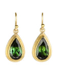 22K & 18K Gold Bezel - Set Faceted Teardrop Green Tourmaline Earrings - Peridot Fine Jewelry - Petra Class