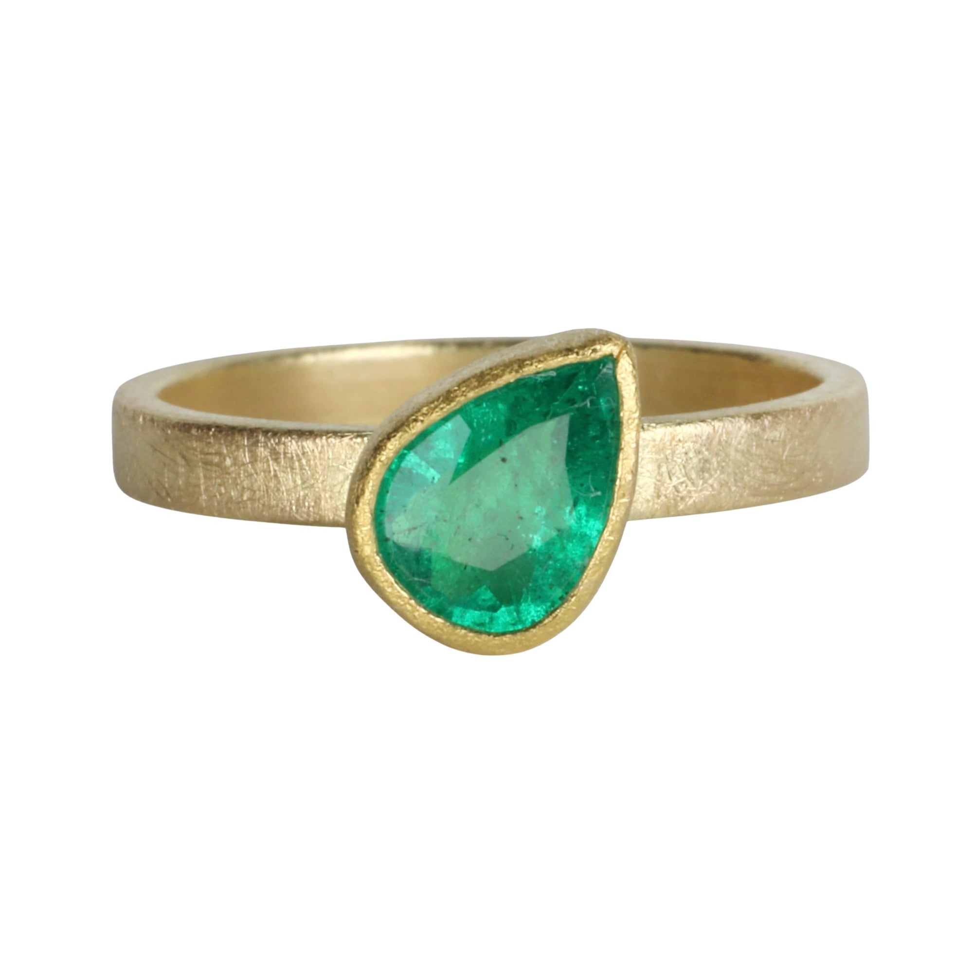 22K &amp; 18K Gold Bezel - Set Faceted Teardrop Zambian Emerald Ring - Peridot Fine Jewelry - Petra Class