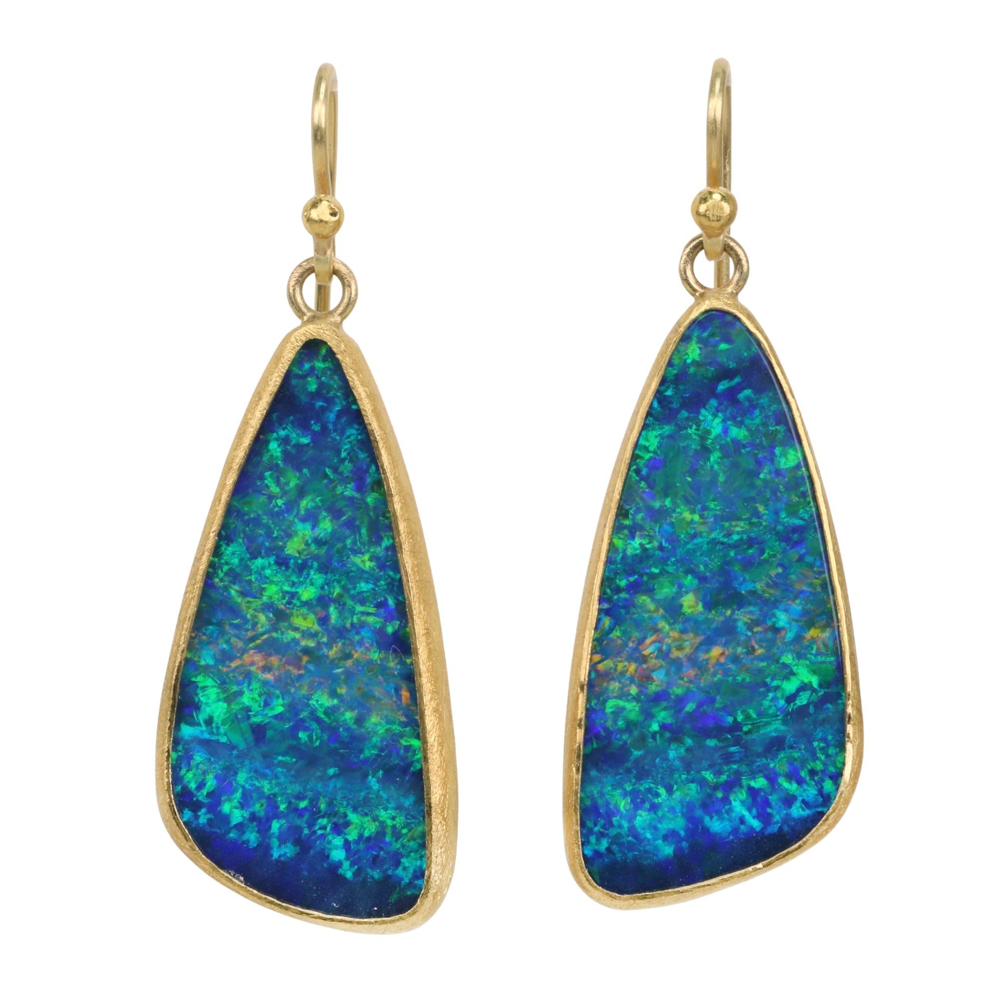 22K &amp; 18K Gold Bezel - Set Large Austrailan Opal Doublet Earrings - Peridot Fine Jewelry - Petra Class