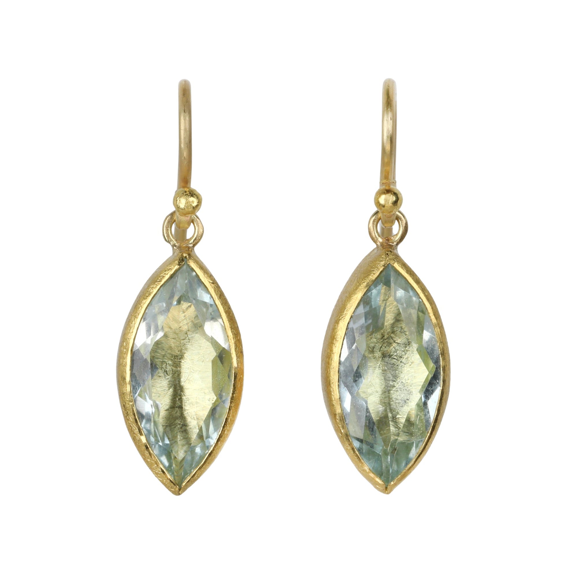 22K &amp; 18K Gold Bezel-Set Marquise Aquamarine Earrings - Peridot Fine Jewelry - Petra Class