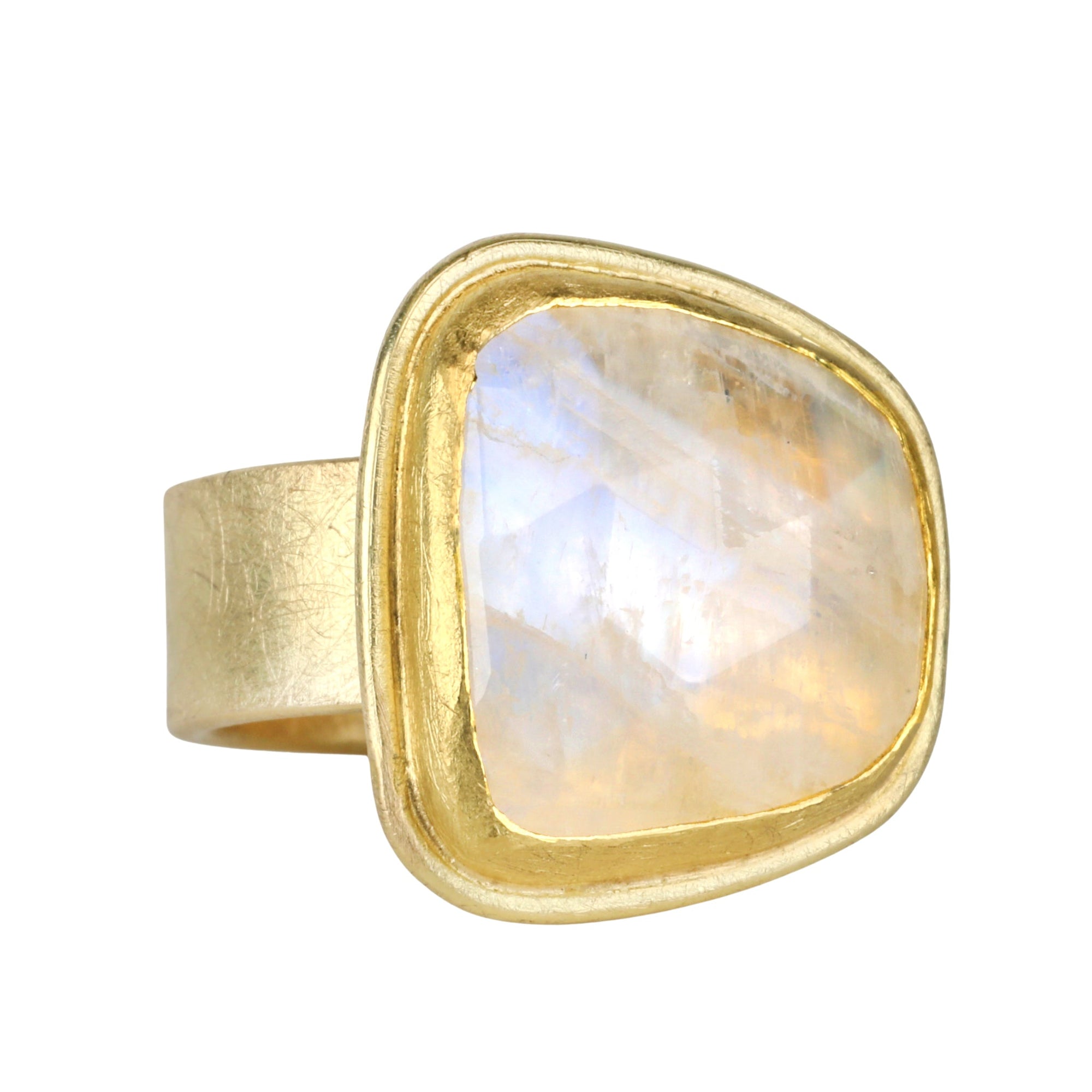 22K &amp; 18K Gold Faceted Moonstone Ring - Peridot Fine Jewelry - Petra Class
