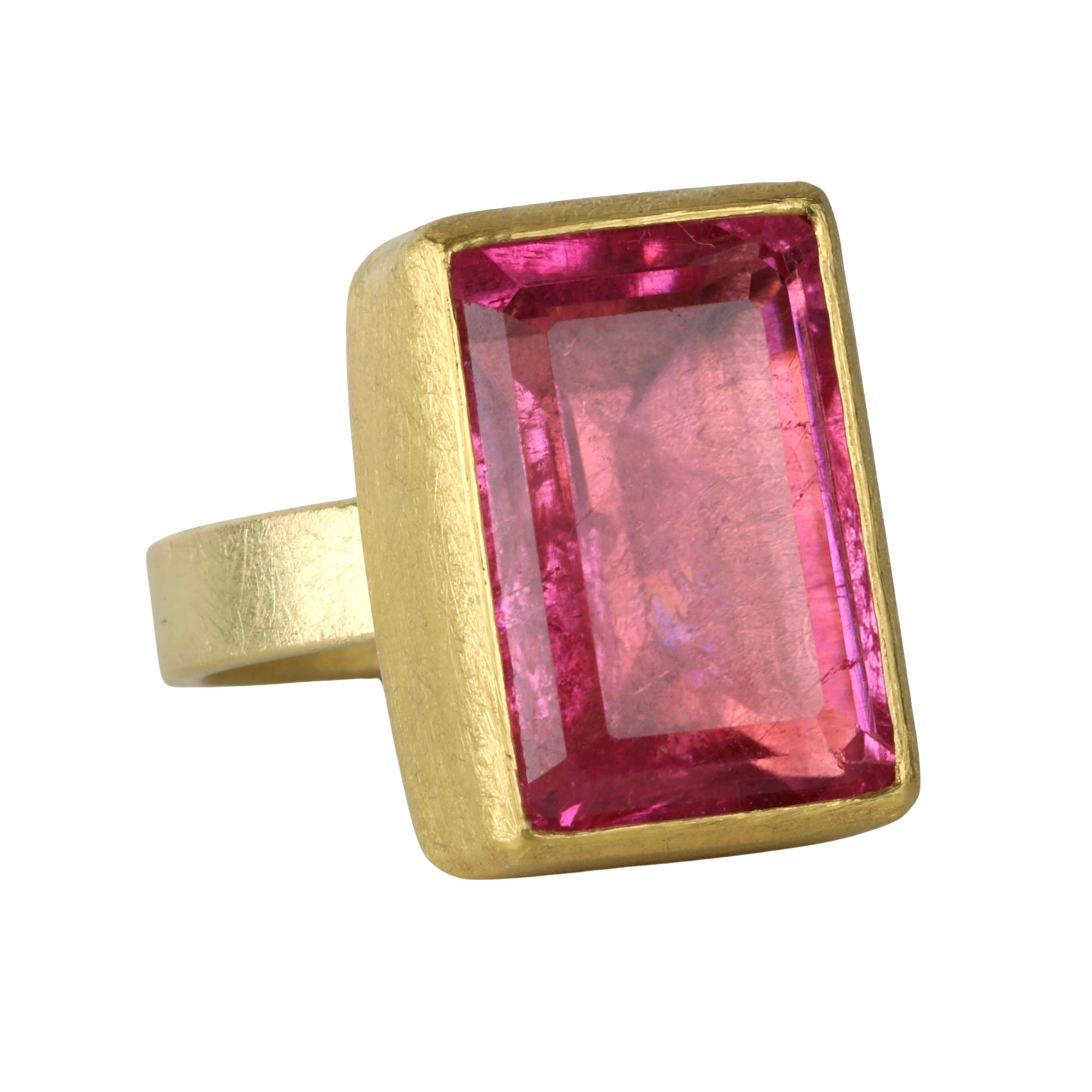 22K &amp; 18K Gold Rectangular Pink Tourmaline Ring - Peridot Fine Jewelry - Petra Class