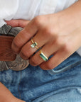 22K & 18K Gold Vertical Rectangular Faceted Aquamarine Ring - Peridot Fine Jewelry - Petra Class