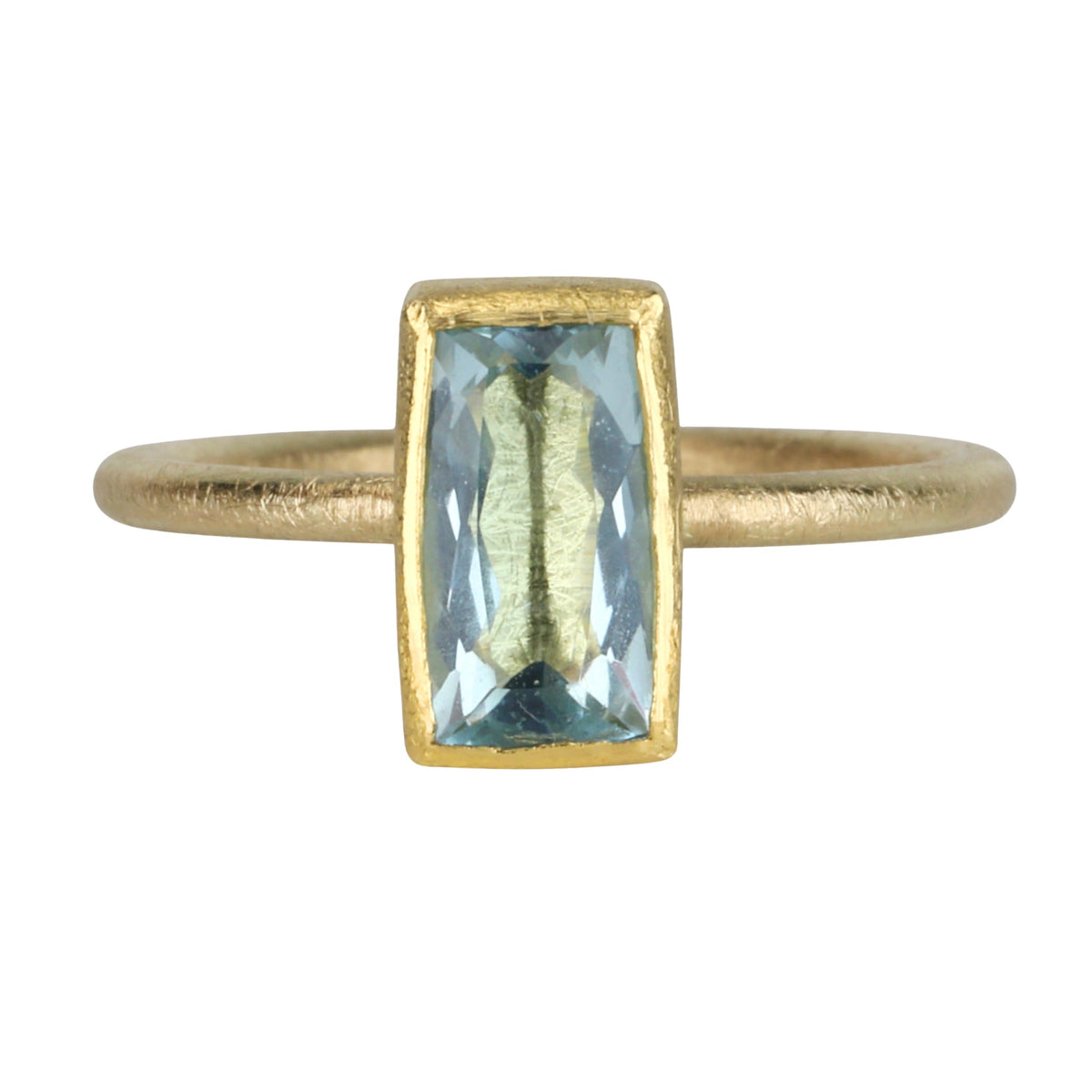 22K &amp; 18K Gold Vertical Rectangular Faceted Aquamarine Ring - Peridot Fine Jewelry - Petra Class