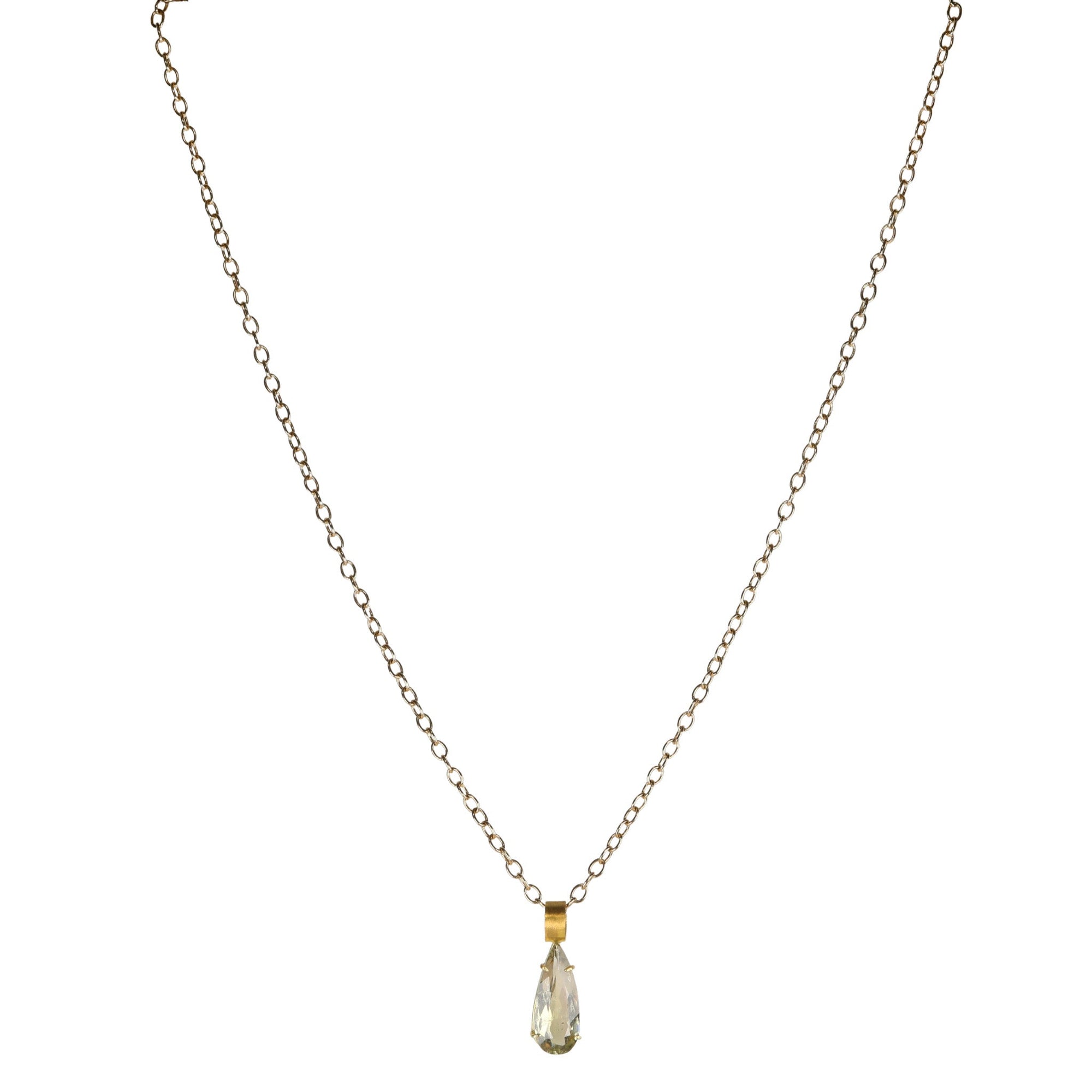 22K & 18K Grey - Green Faceted Teardrop Tourmaline Pendant - Peridot Fine Jewelry - Rosanne Pugliese