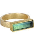22K & 18K Horizontal Long Rectangular Green Tourmaline Ring - Peridot Fine Jewelry - Petra Class