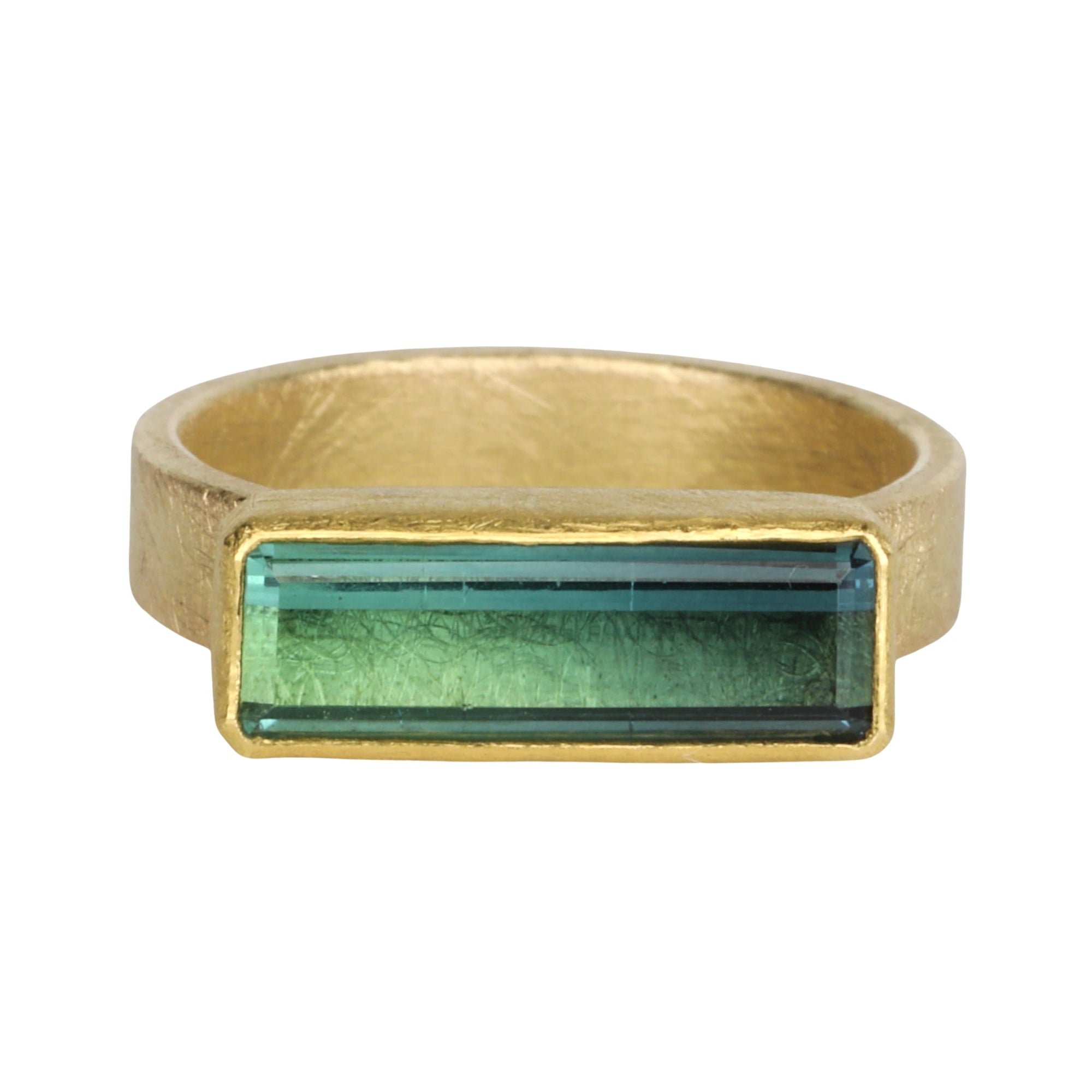 22K &amp; 18K Horizontal Long Rectangular Green Tourmaline Ring - Peridot Fine Jewelry - Petra Class