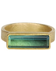 22K & 18K Horizontal Long Rectangular Green Tourmaline Ring - Peridot Fine Jewelry - Petra Class