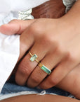 22K & 18K Horizontal Long Rectangular Green Tourmaline Ring - Peridot Fine Jewelry - Petra Class