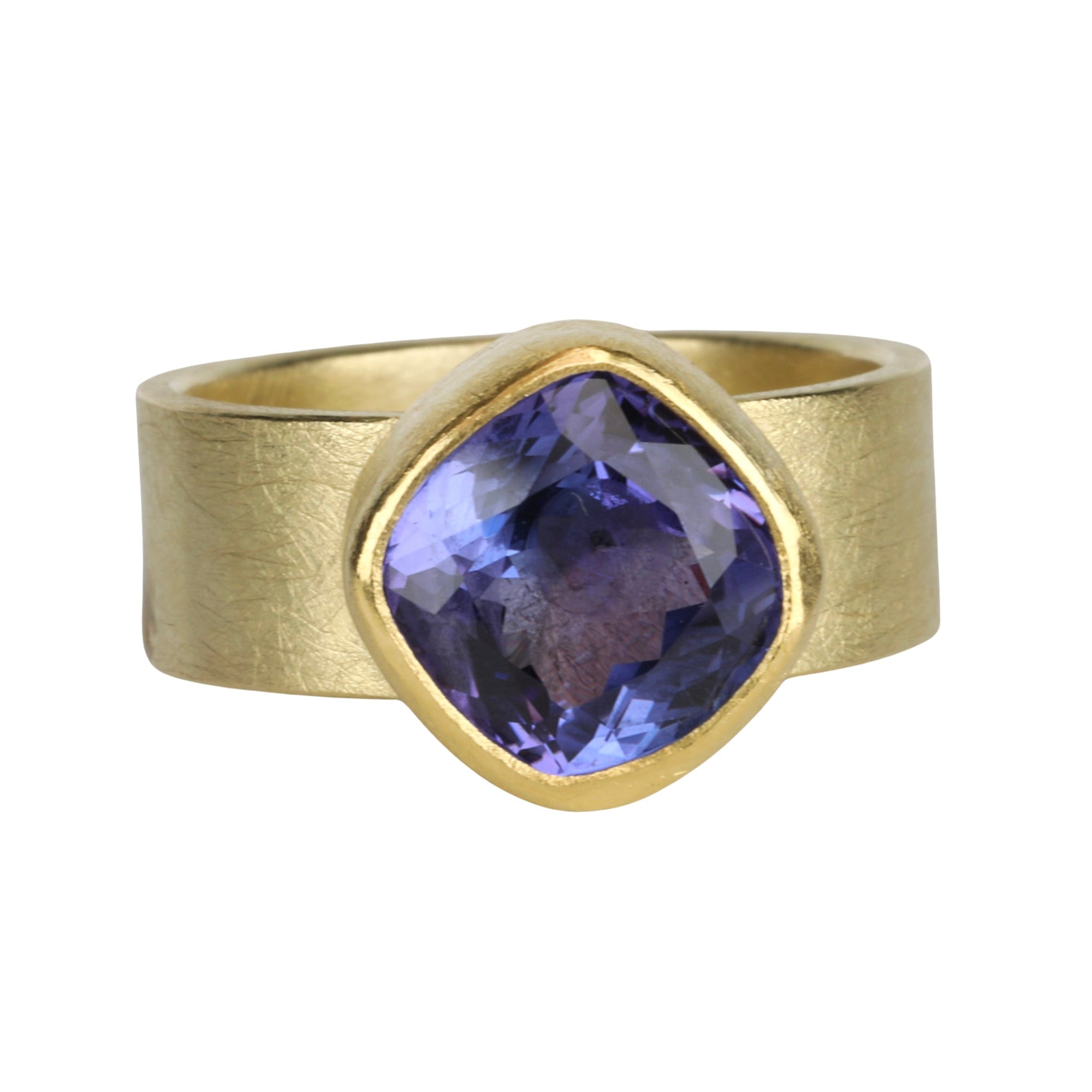 22K &amp; 18K Indigo Colored Tanzanite Ring - Peridot Fine Jewelry - Petra Class
