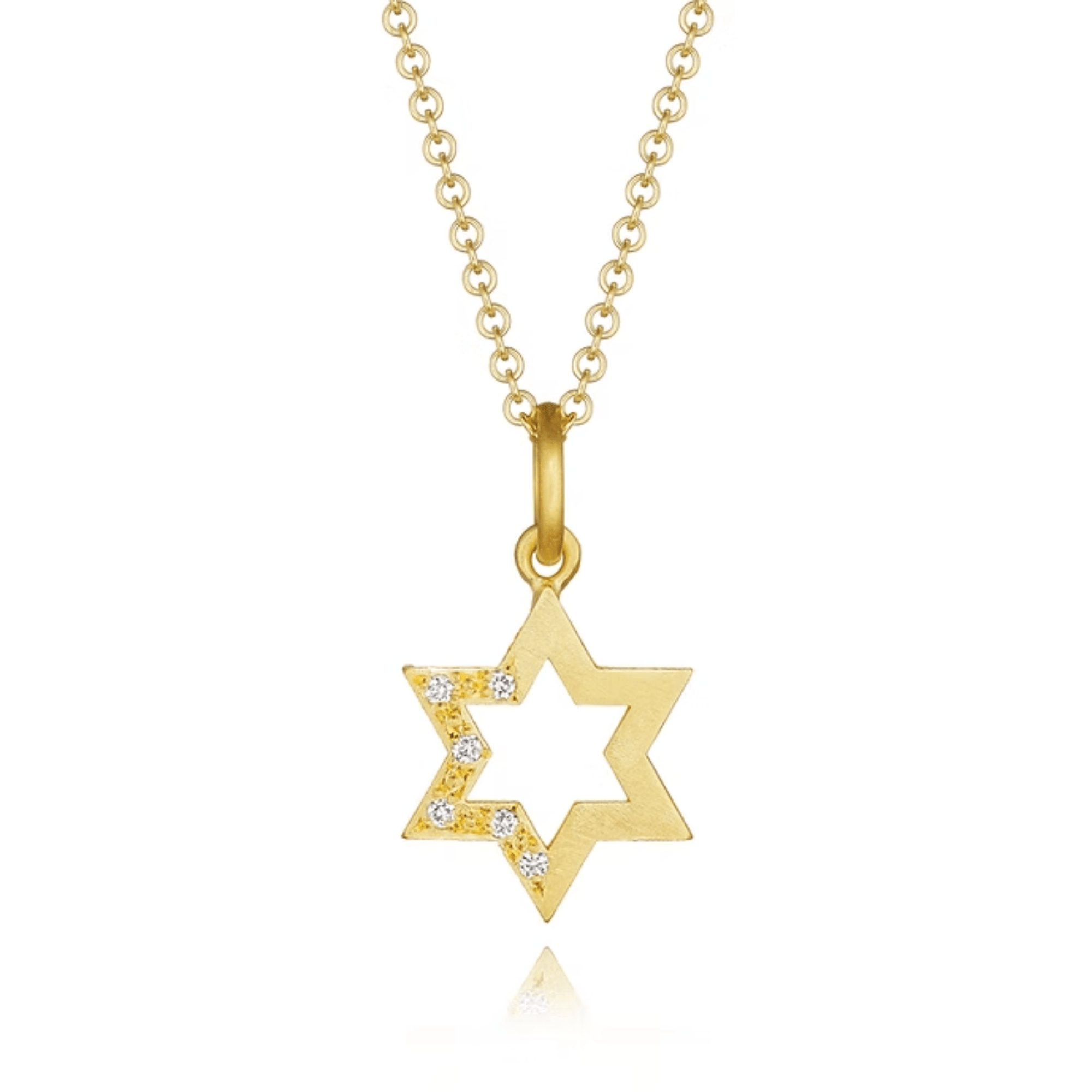 22K &amp; 18K Open "Star of David" Pendant with Star - Set Brilliant - Cut Diamonds - Peridot Fine Jewelry - Annie Fensterstock